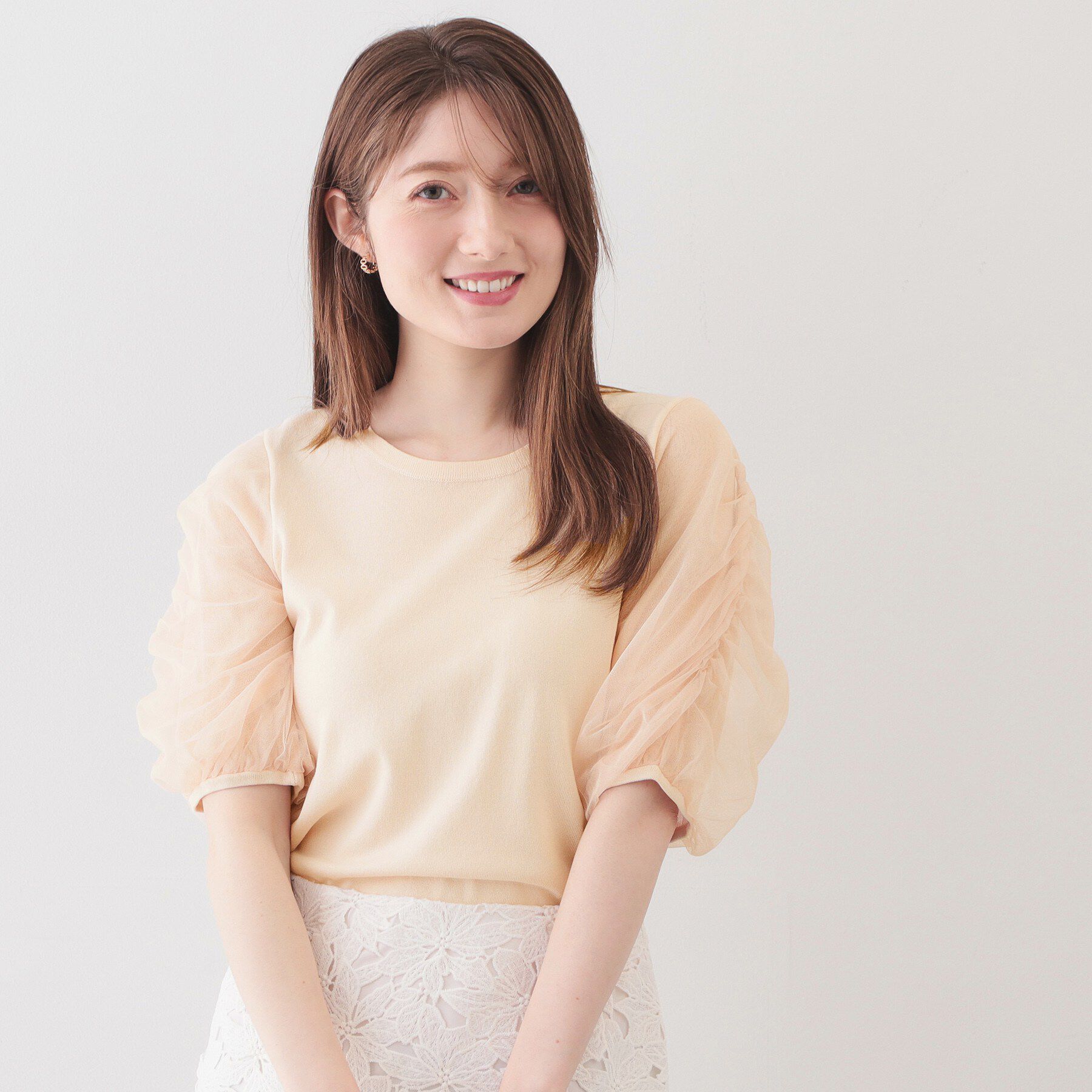 index「ギャザーチュールスリーブニット【洗濯機OK/坑ピル】」|ニット・セーター|オレンジ(065)