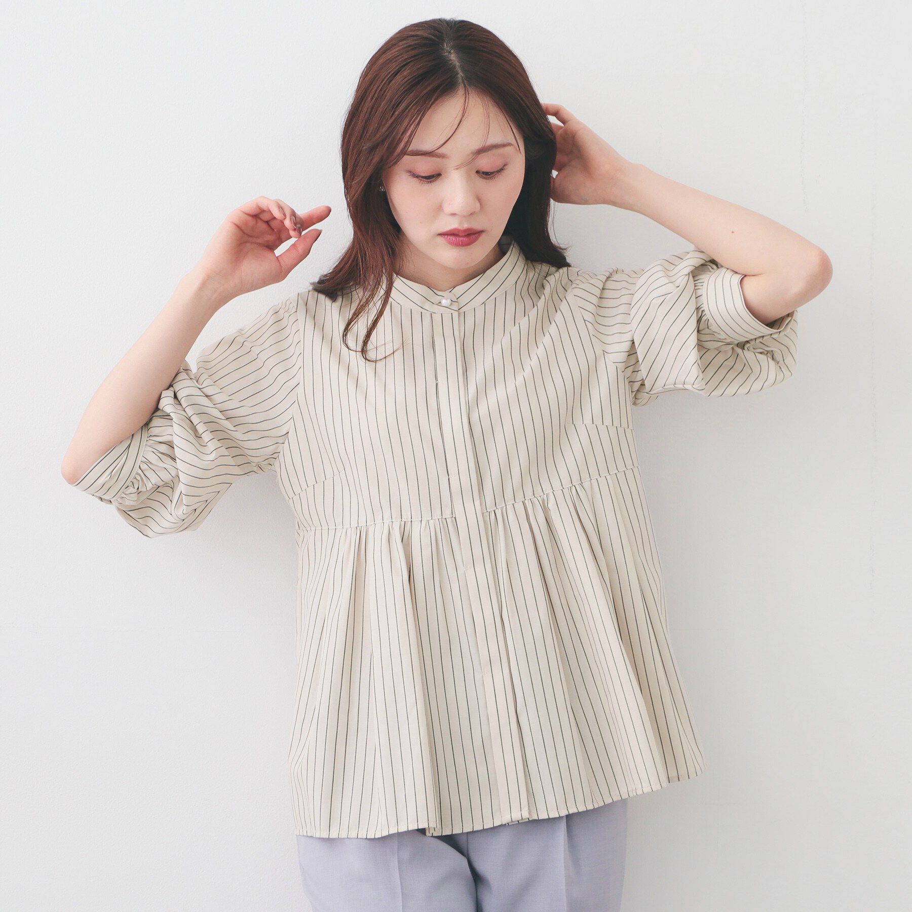 index「2WAYペプラムブラウス/ボウタイ取り外し可【洗濯機OK/イージーアイロン/防シワ】《XS～LL/8」|シャツ・ブラウス|