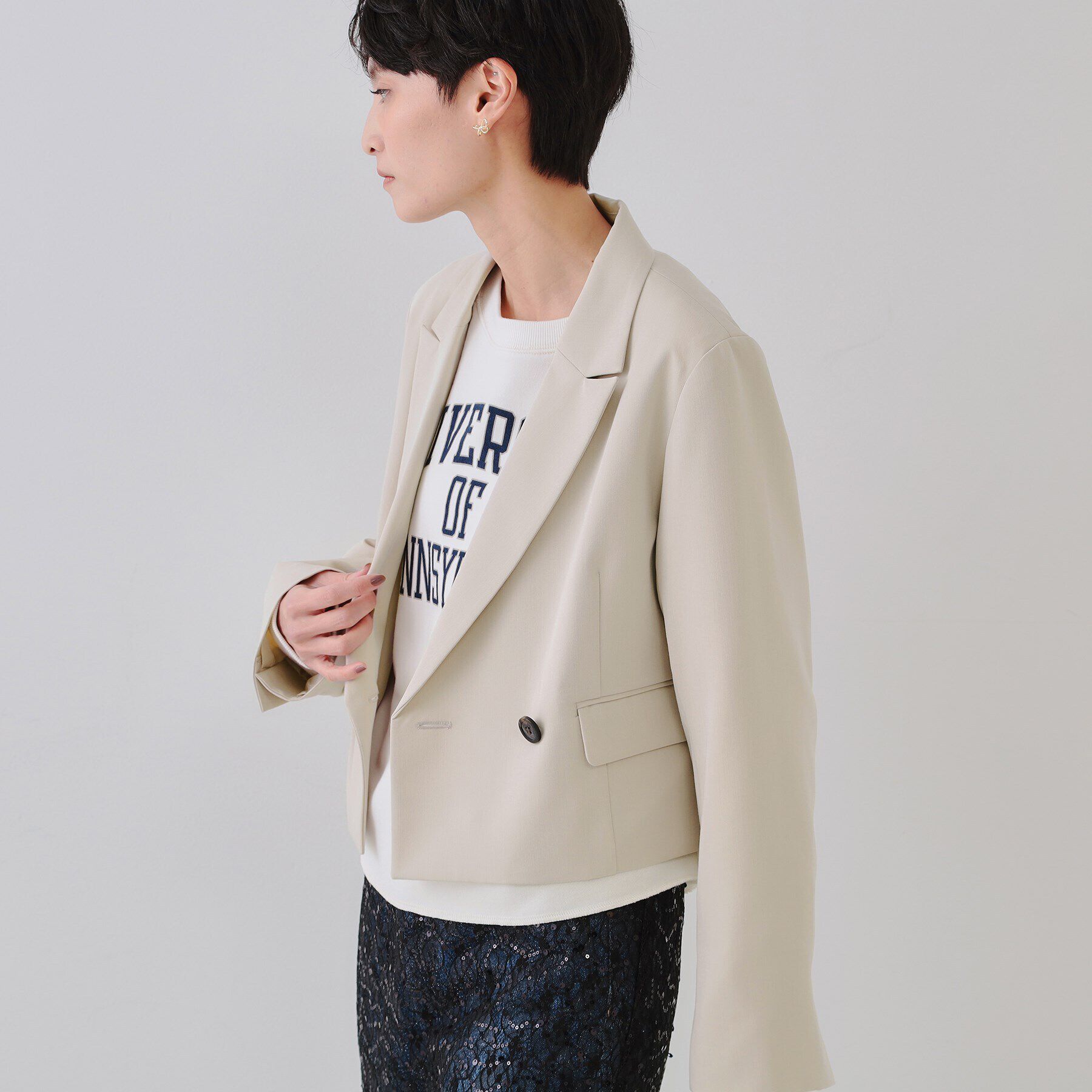 OPAQUE.CLIP「ショートテーラードジャケット【洗濯機洗い可】」|テーラードジャケット|