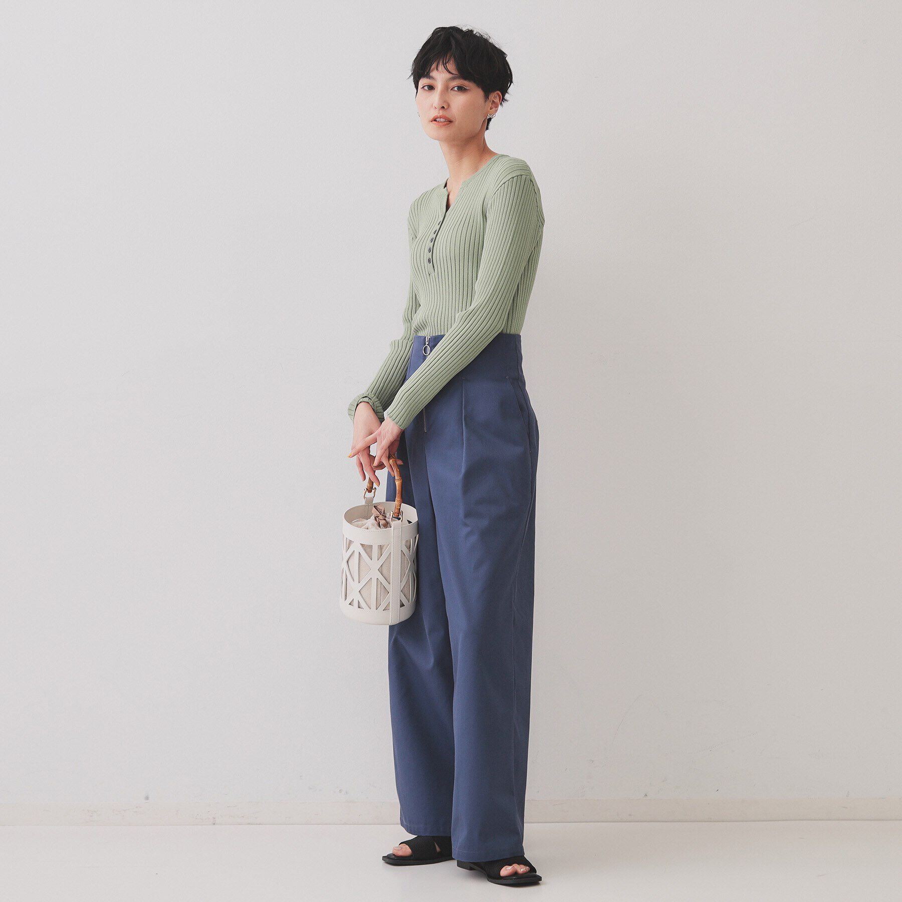 OPAQUE.CLIP「ヘンリーネックリブニット【洗濯機洗い可】」|ニット・セーター|