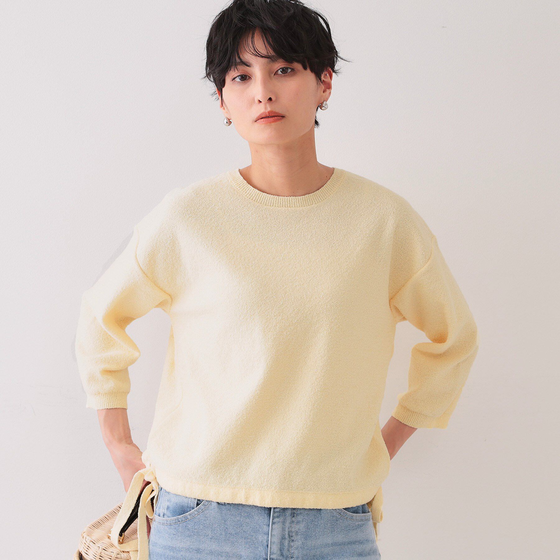 OPAQUE.CLIP「サイドリボンニット【洗濯機洗い可】」|ニット・セーター|ライトイエロー(03