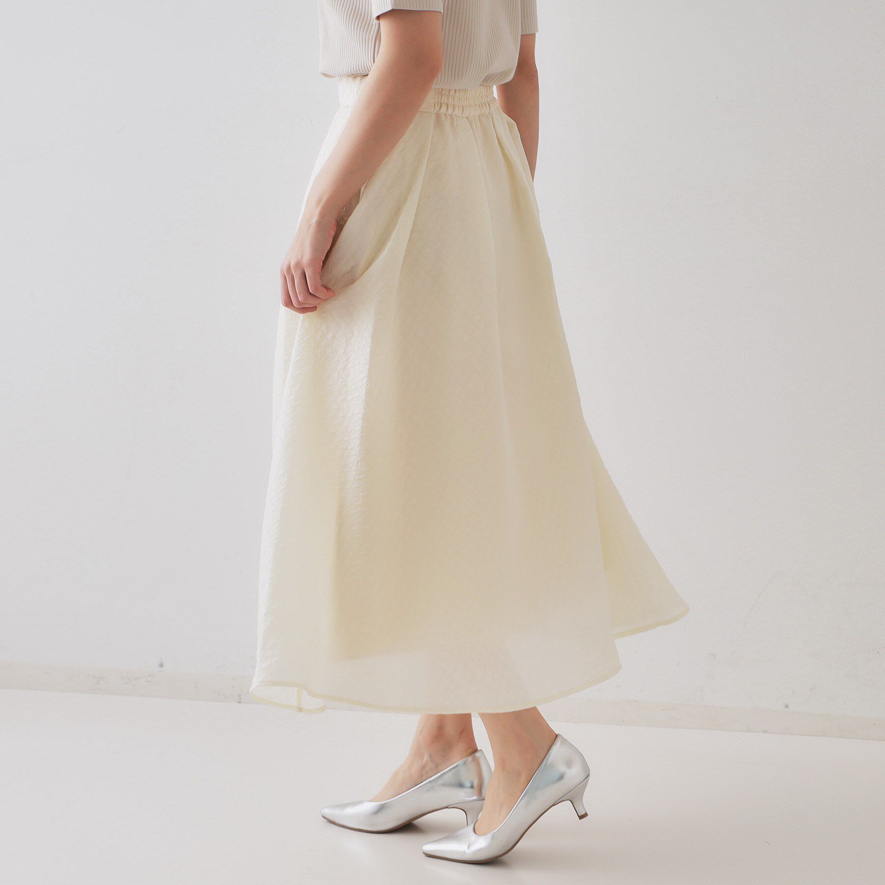 OPAQUE.CLIP「シアージャカードタックフレアスカート【洗濯機洗い可】」|スカート|