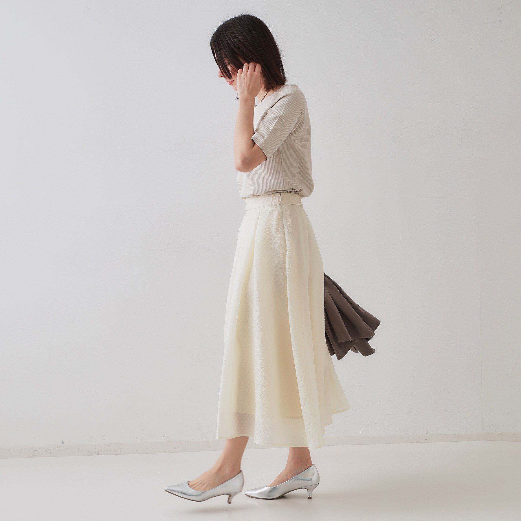 OPAQUE.CLIP「シアージャカードタックフレアスカート【洗濯機洗い可】」|スカート|