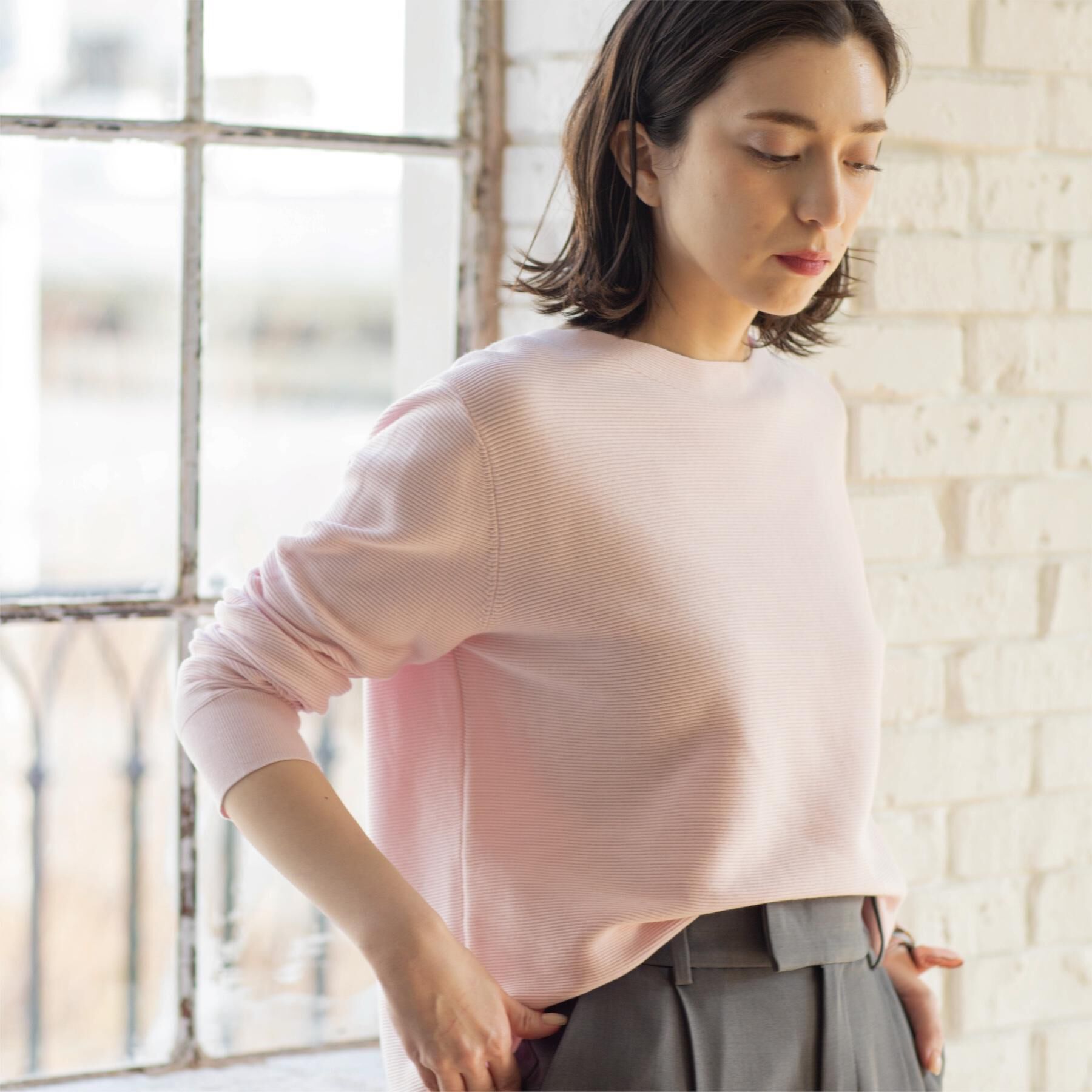 OPAQUE.CLIP「ボートネックガーターニット/オーガニックコットン混【洗濯機OK/UVケア】《6col》」|ニット・セーター|