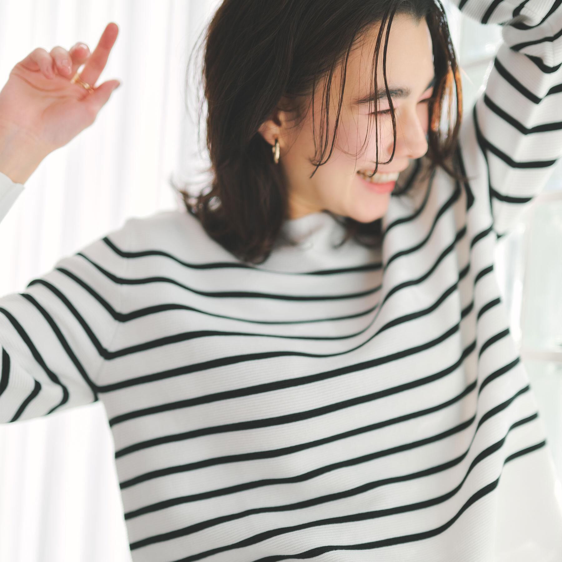 OPAQUE.CLIP「ボートネックガーターニット/オーガニックコットン混【洗濯機OK/UVケア】《6col》」|ニット・セーター|