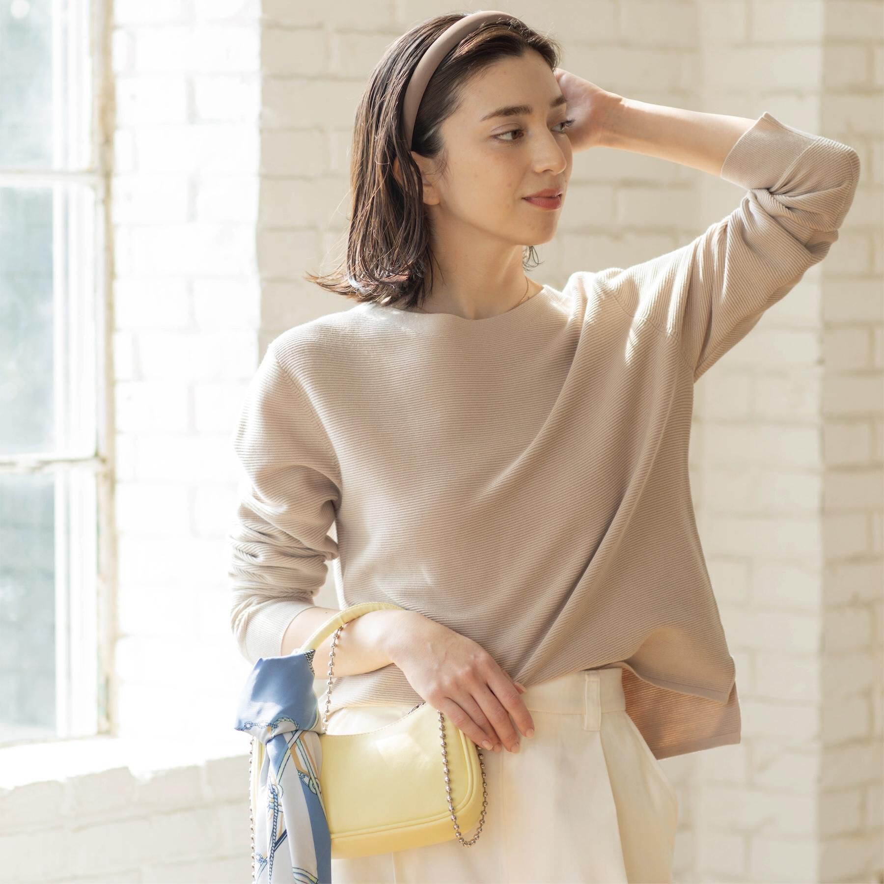 OPAQUE.CLIP「ボートネックガーターニット/オーガニックコットン混【洗濯機OK/UVケア】《6col》」|ニット・セーター|