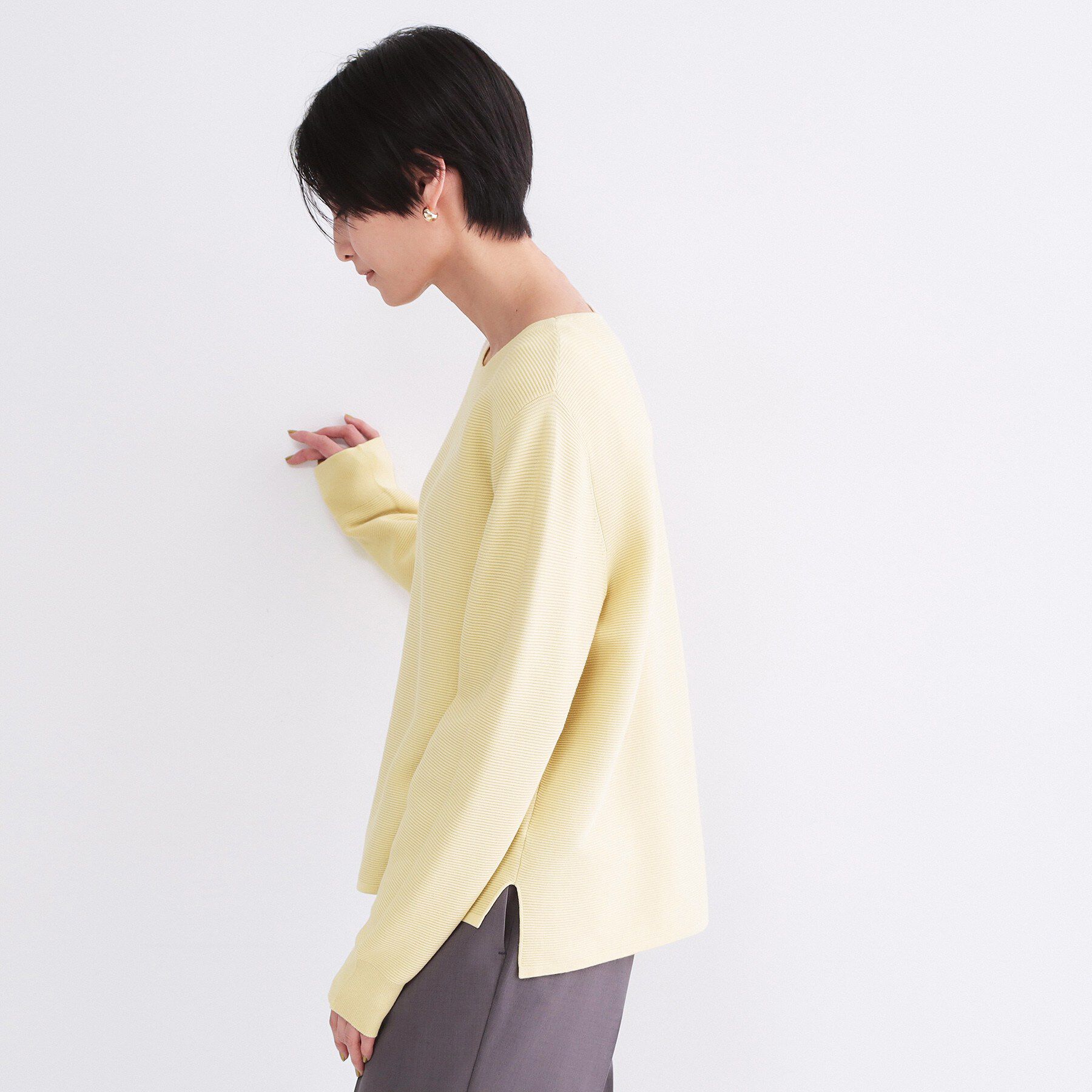 OPAQUE.CLIP「ボートネックガーターニット/オーガニックコットン混【洗濯機OK/UVケア】《6col》」|ニット・セーター|