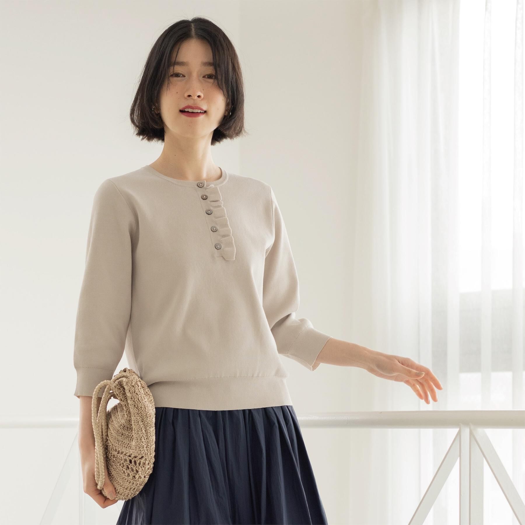 OPAQUE.CLIP「フリルヘンリーネックニット【洗濯機OK/抗ピル】」|ニット・セーター|