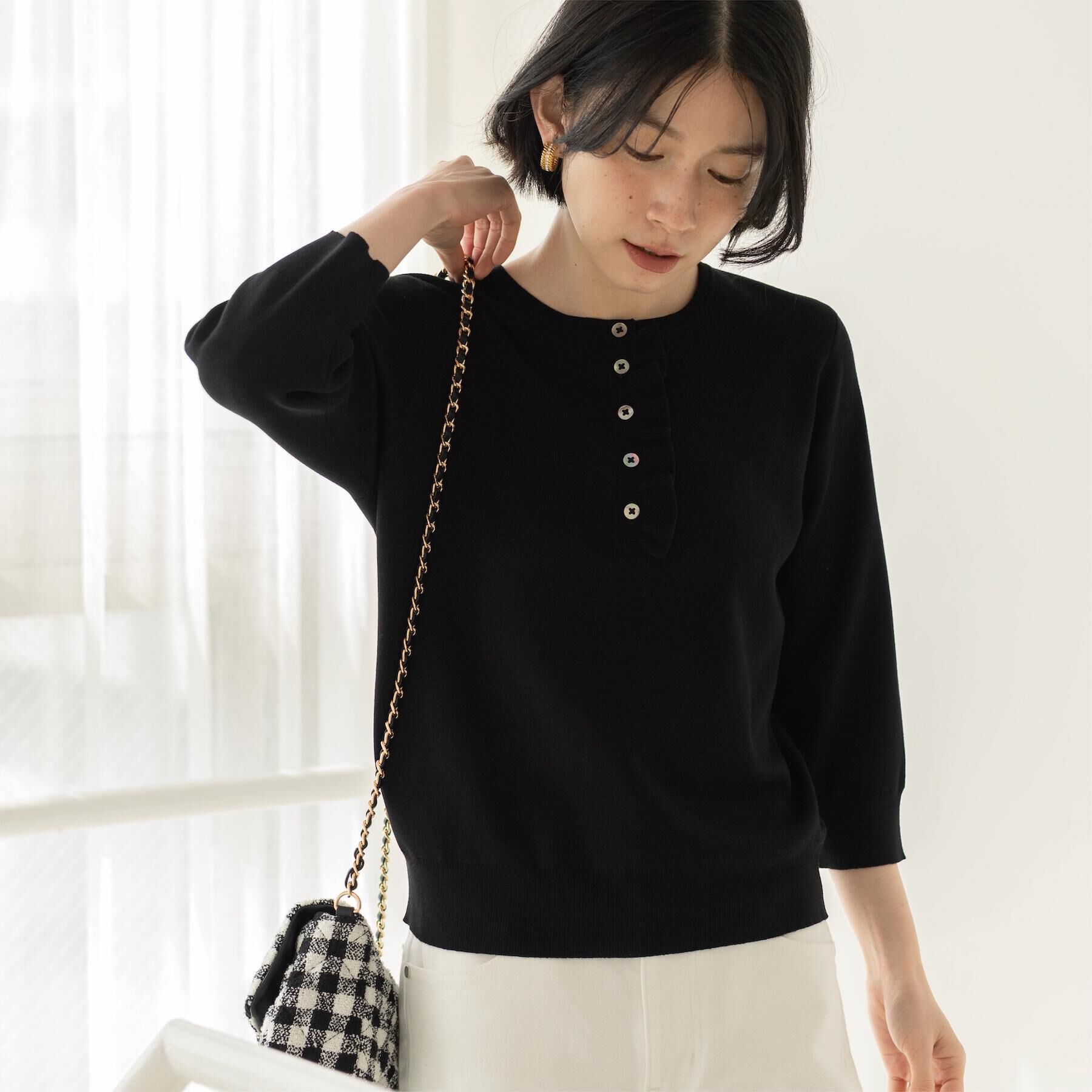 OPAQUE.CLIP「フリルヘンリーネックニット【洗濯機OK/抗ピル】」|ニット・セーター|