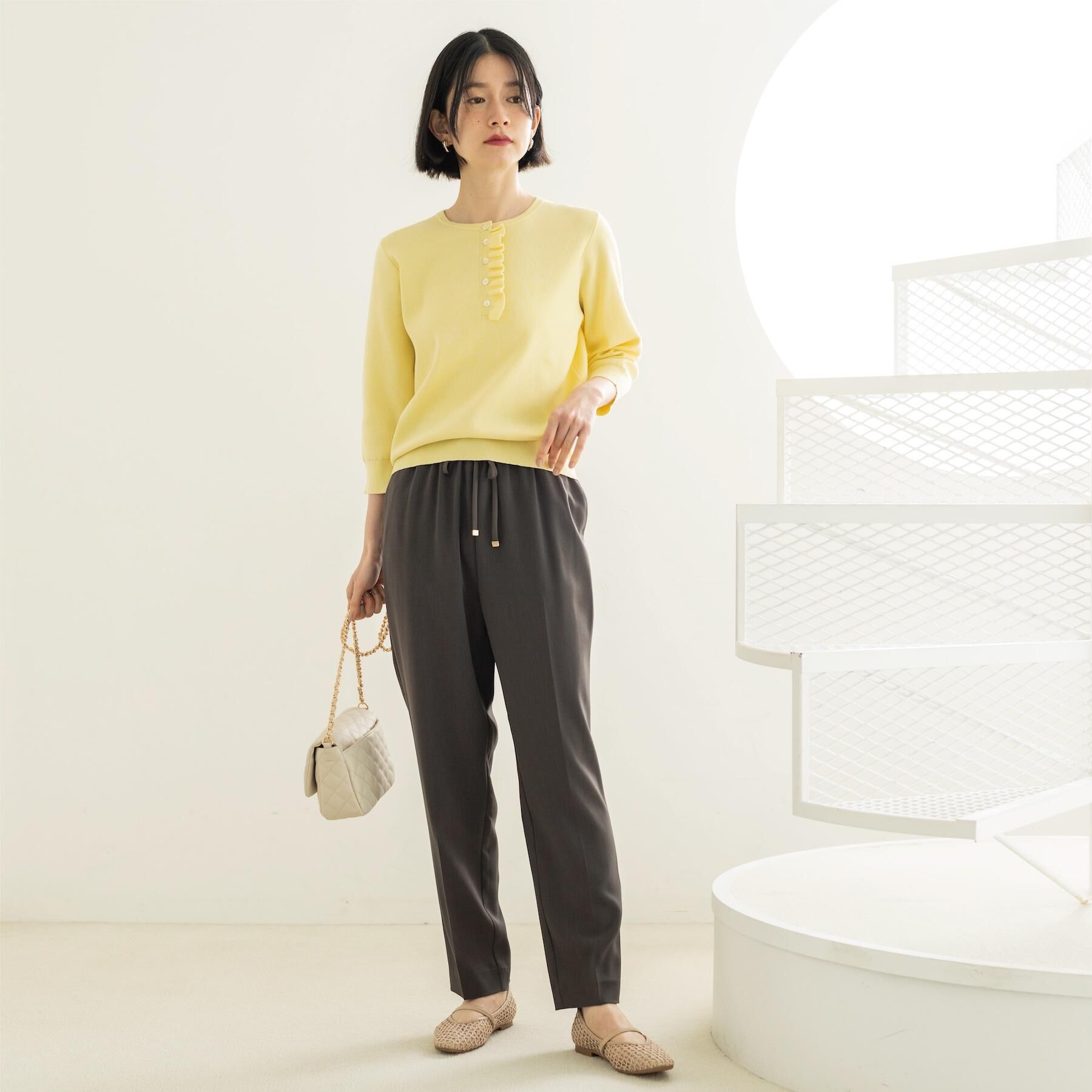 OPAQUE.CLIP「フリルヘンリーネックニット【洗濯機OK/抗ピル】」|ニット・セーター|