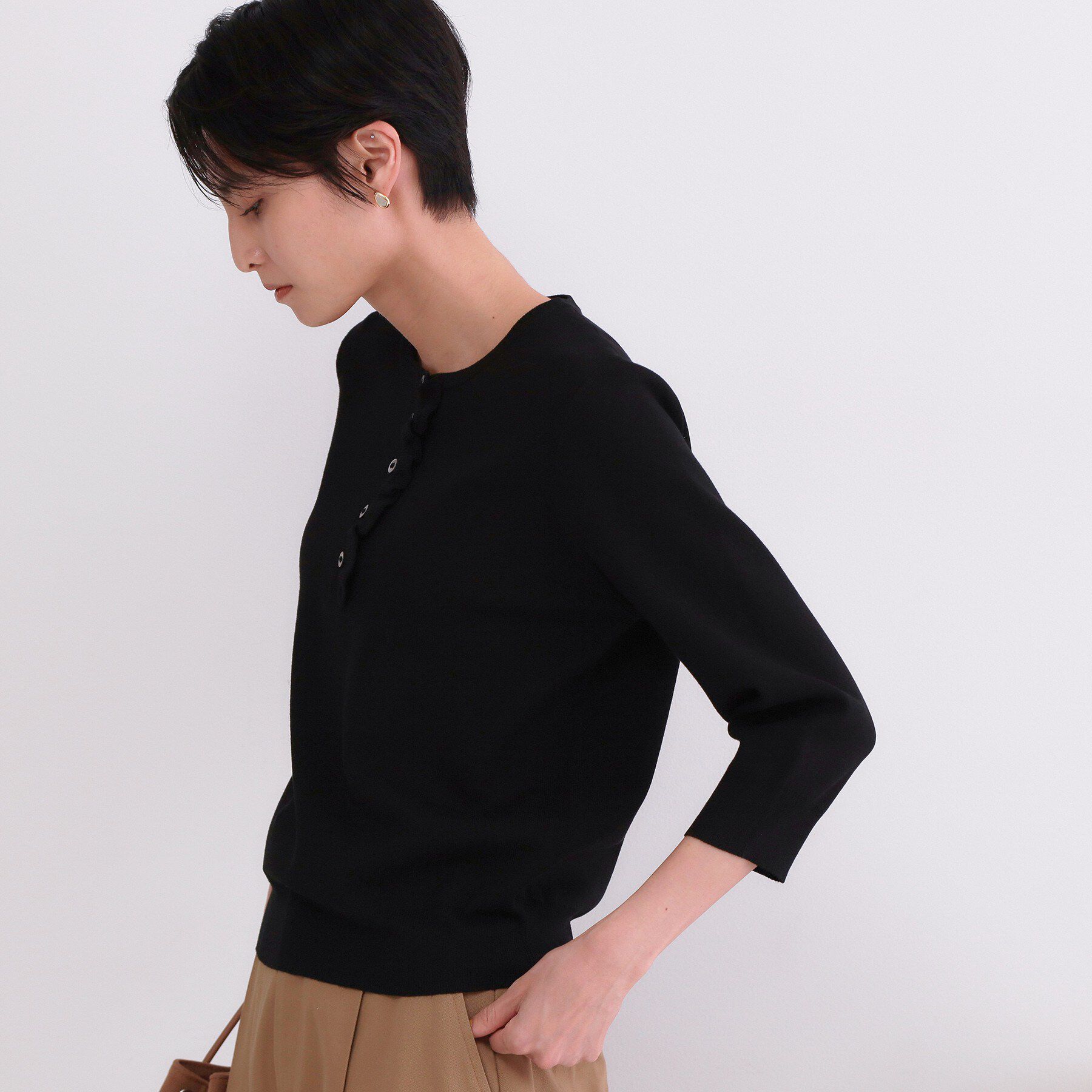 OPAQUE.CLIP「フリルヘンリーネックニット【洗濯機OK/抗ピル】」|ニット・セーター|