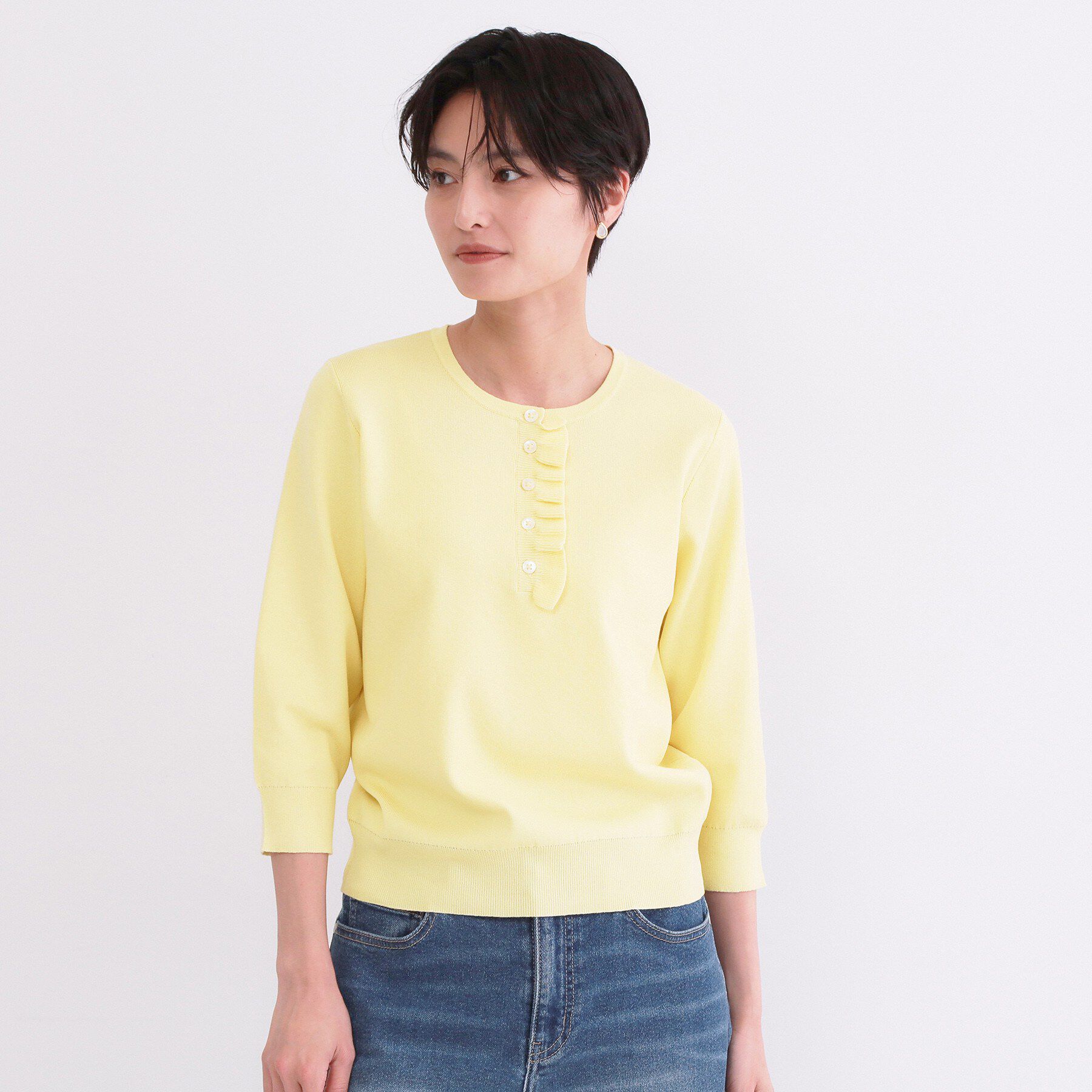 OPAQUE.CLIP「フリルヘンリーネックニット【洗濯機OK/抗ピル】」|ニット・セーター|