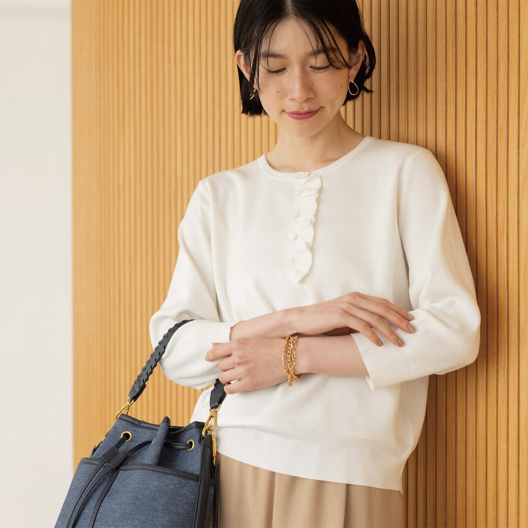 OPAQUE.CLIP「フリルヘンリーネックニット【洗濯機OK/抗ピル】」|ニット・セーター|