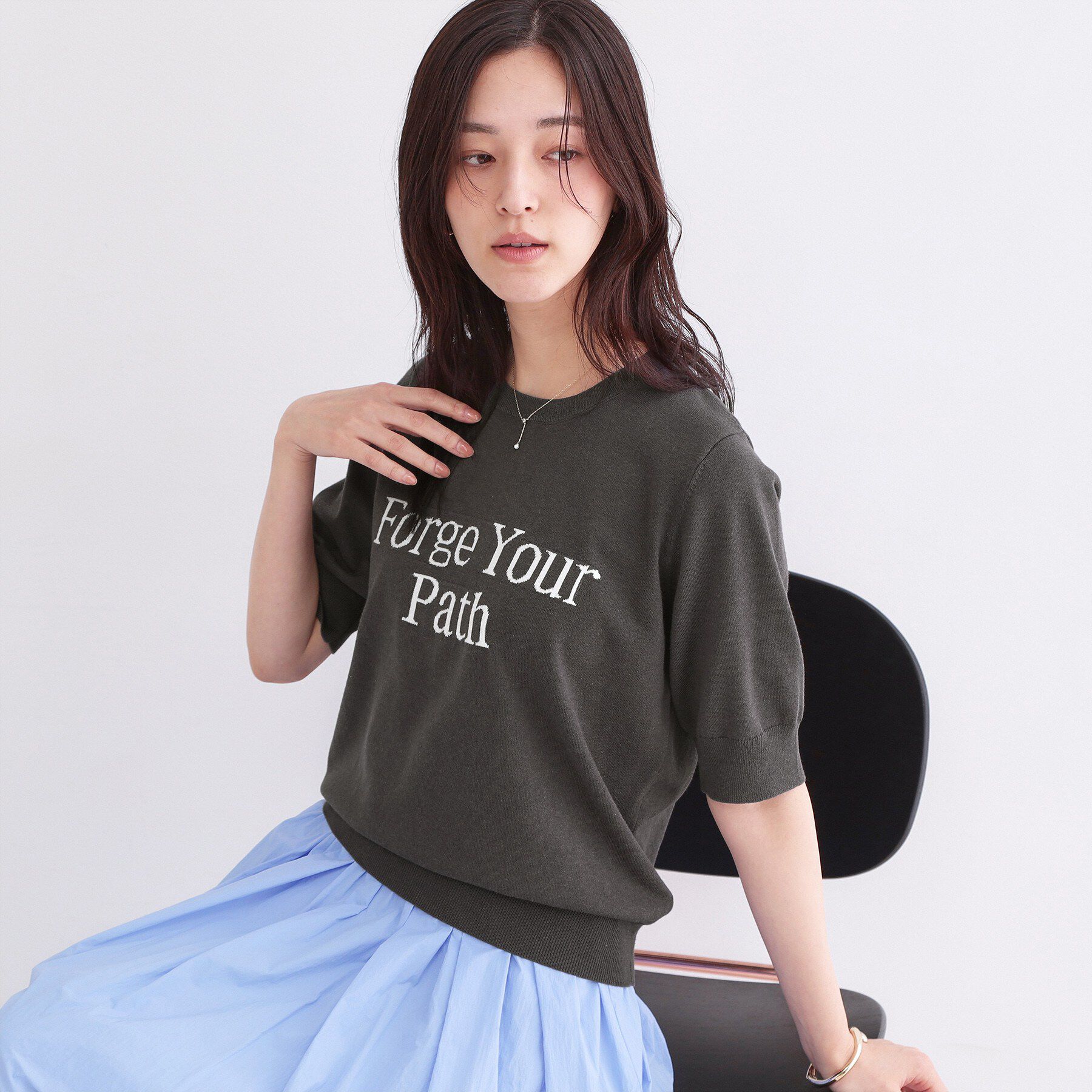 OPAQUE.CLIP「ロゴジャカードニット【洗濯機OK】」|ニット・セーター|チャコールグレー(0