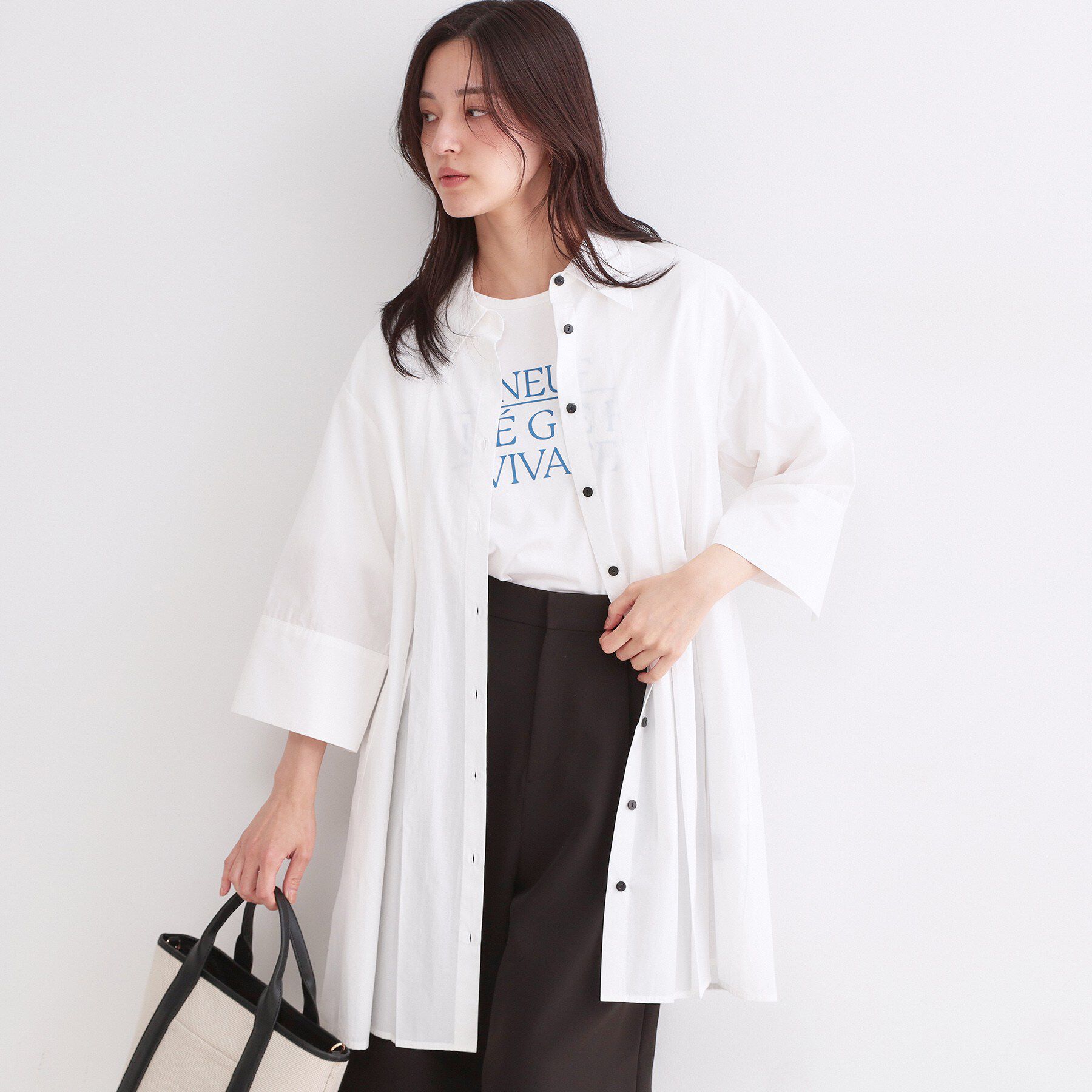 OPAQUE.CLIP「プリーツミニシャツワンピース【洗濯機OK】」|ワンピース|