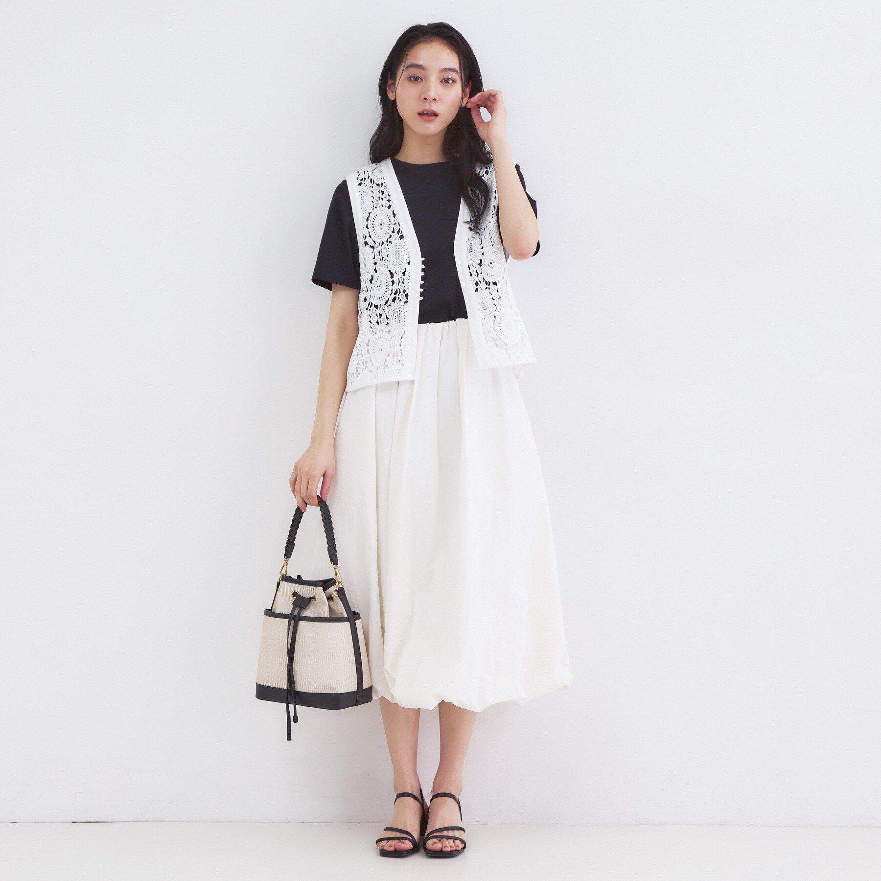 OPAQUE.CLIP「レースVネックベスト」|ベスト・ジレ|