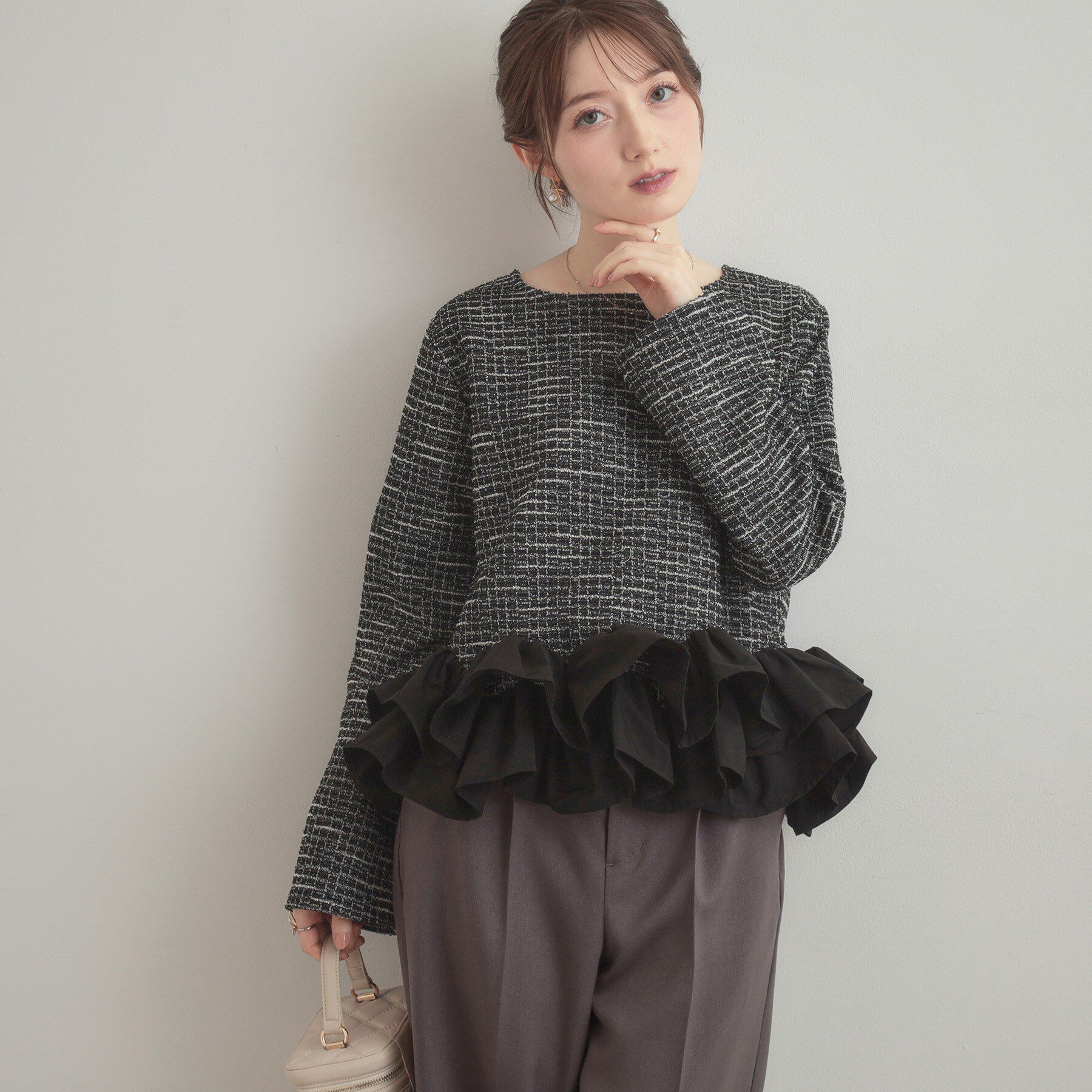 Couture broach「カットツイード裾フリルプルオーバー」|Tシャツ・カットソー|