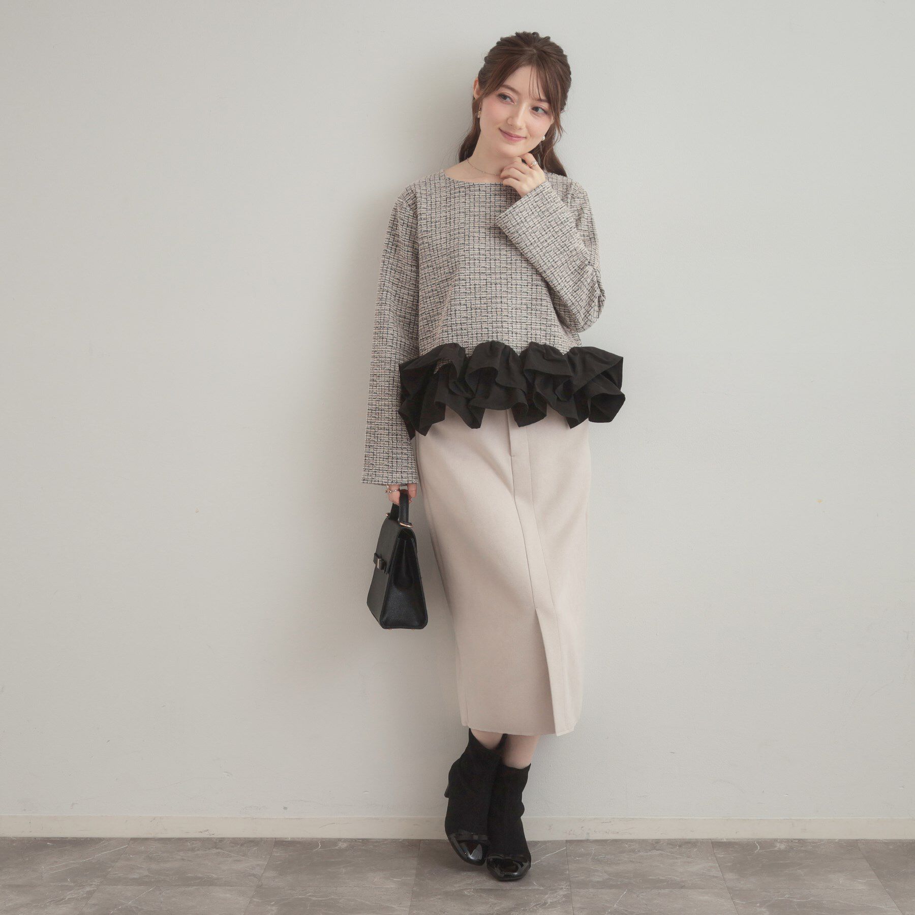 Couture broach「カットツイード裾フリルプルオーバー」|Tシャツ・カットソー|
