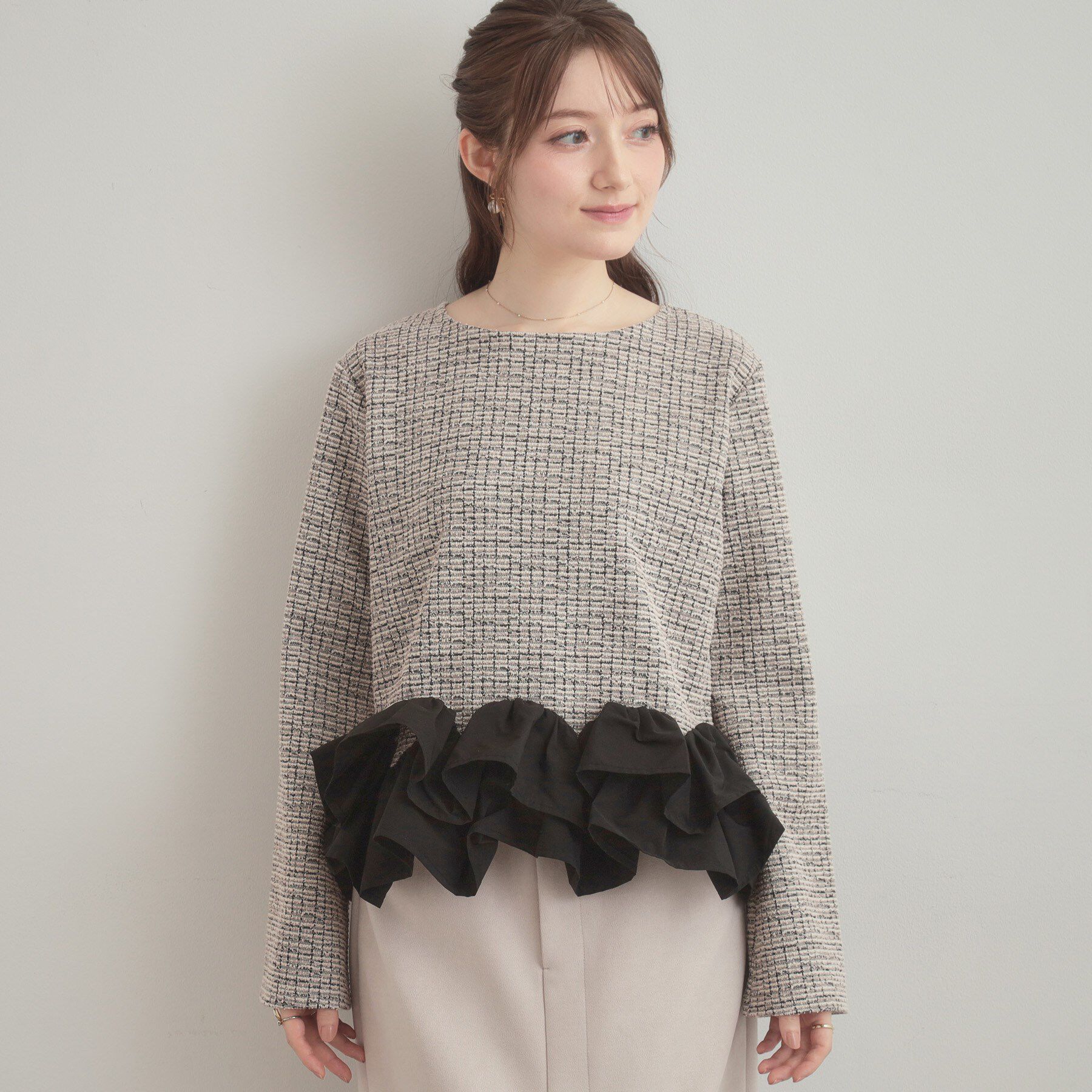 Couture broach「カットツイード裾フリルプルオーバー」|Tシャツ・カットソー|