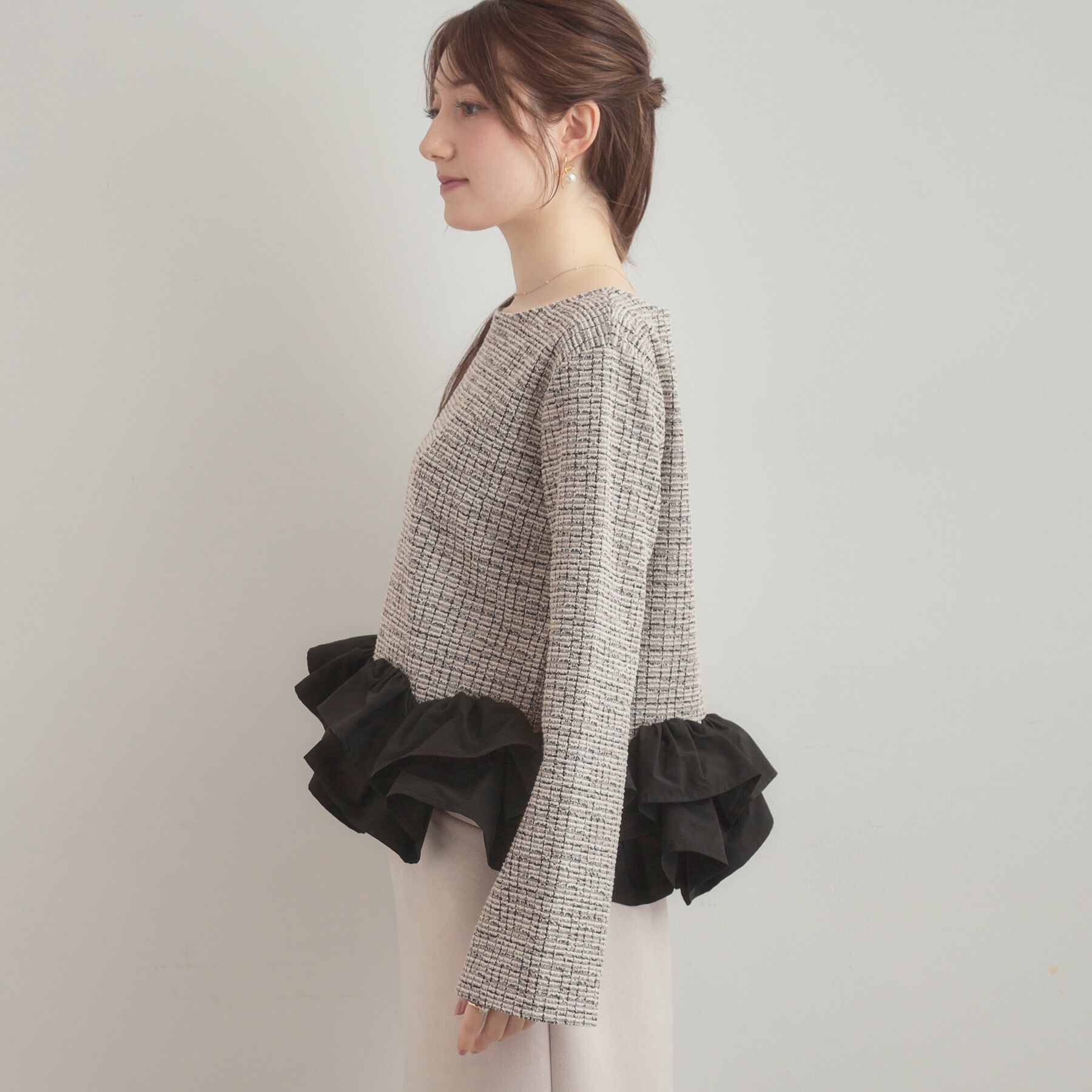 Couture broach「カットツイード裾フリルプルオーバー」|Tシャツ・カットソー|