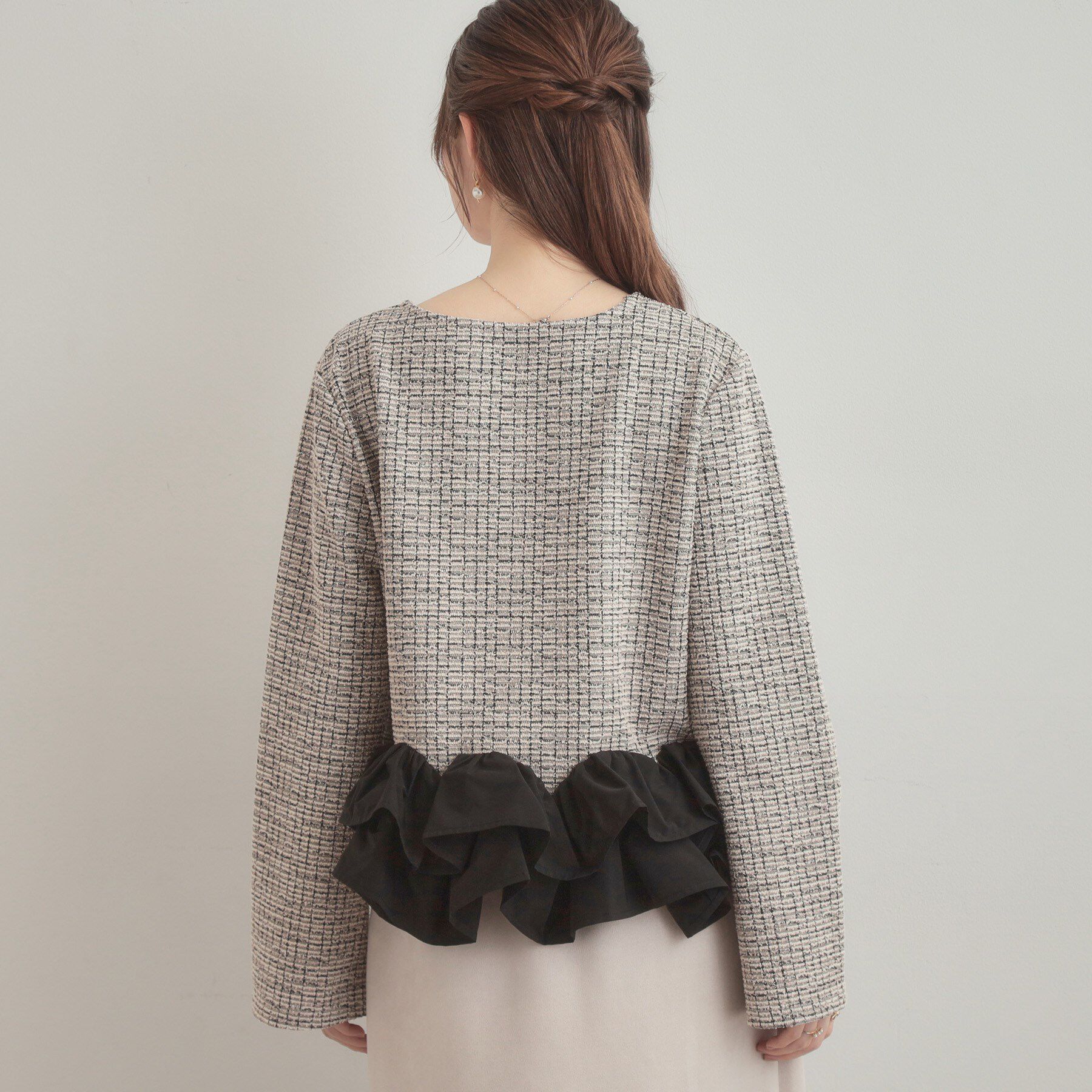 Couture broach「カットツイード裾フリルプルオーバー」|Tシャツ・カットソー|
