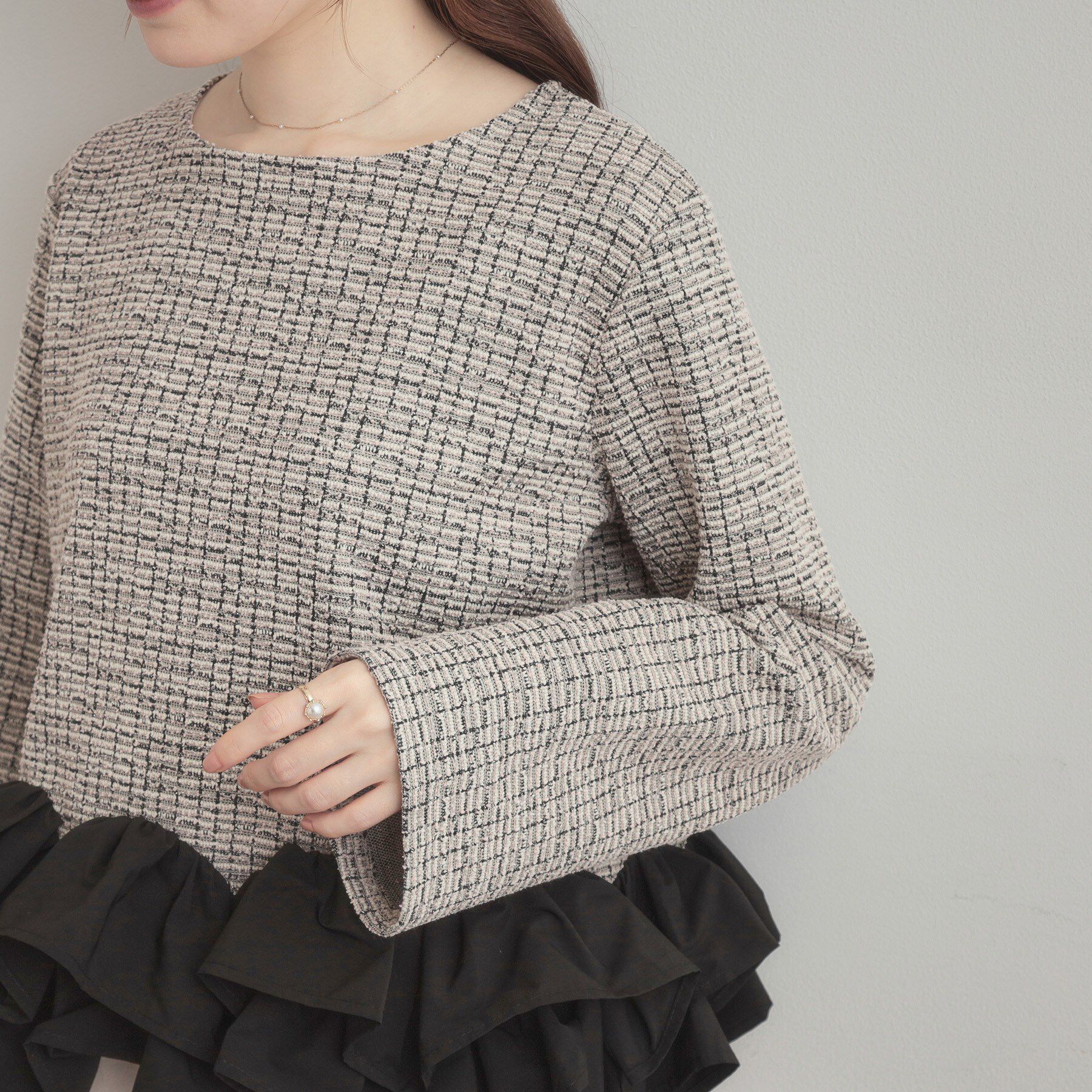Couture broach「カットツイード裾フリルプルオーバー」|Tシャツ・カットソー|