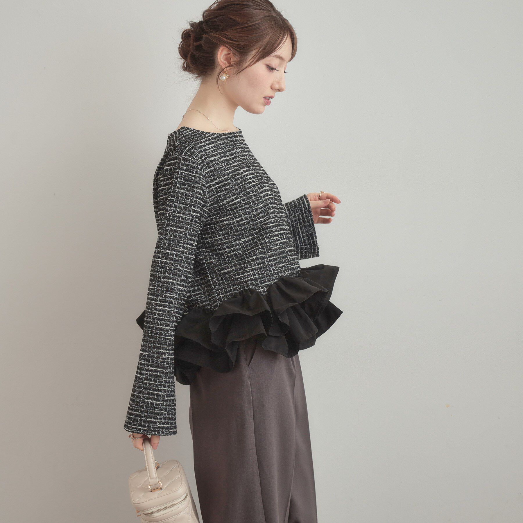Couture broach「カットツイード裾フリルプルオーバー」|Tシャツ・カットソー|