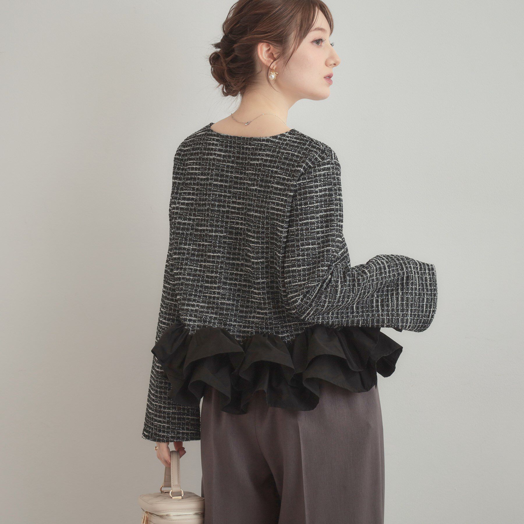 Couture broach「カットツイード裾フリルプルオーバー」|Tシャツ・カットソー|