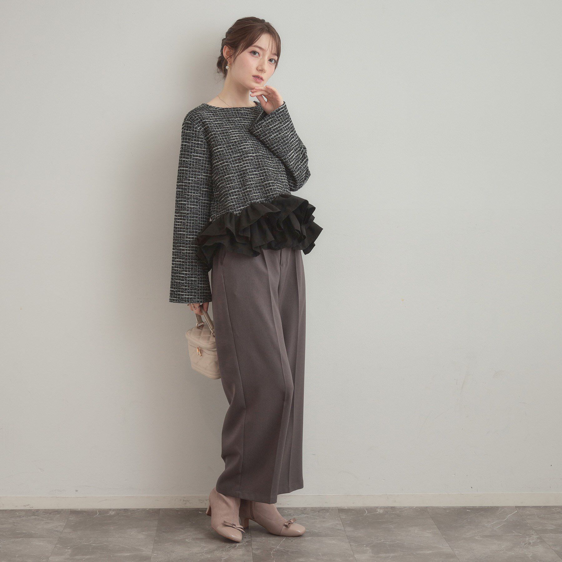 Couture broach「カットツイード裾フリルプルオーバー」|Tシャツ・カットソー|