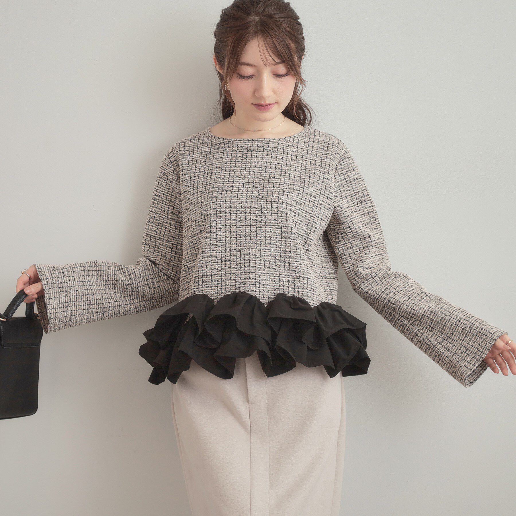 Couture broach「カットツイード裾フリルプルオーバー」|Tシャツ・カットソー|