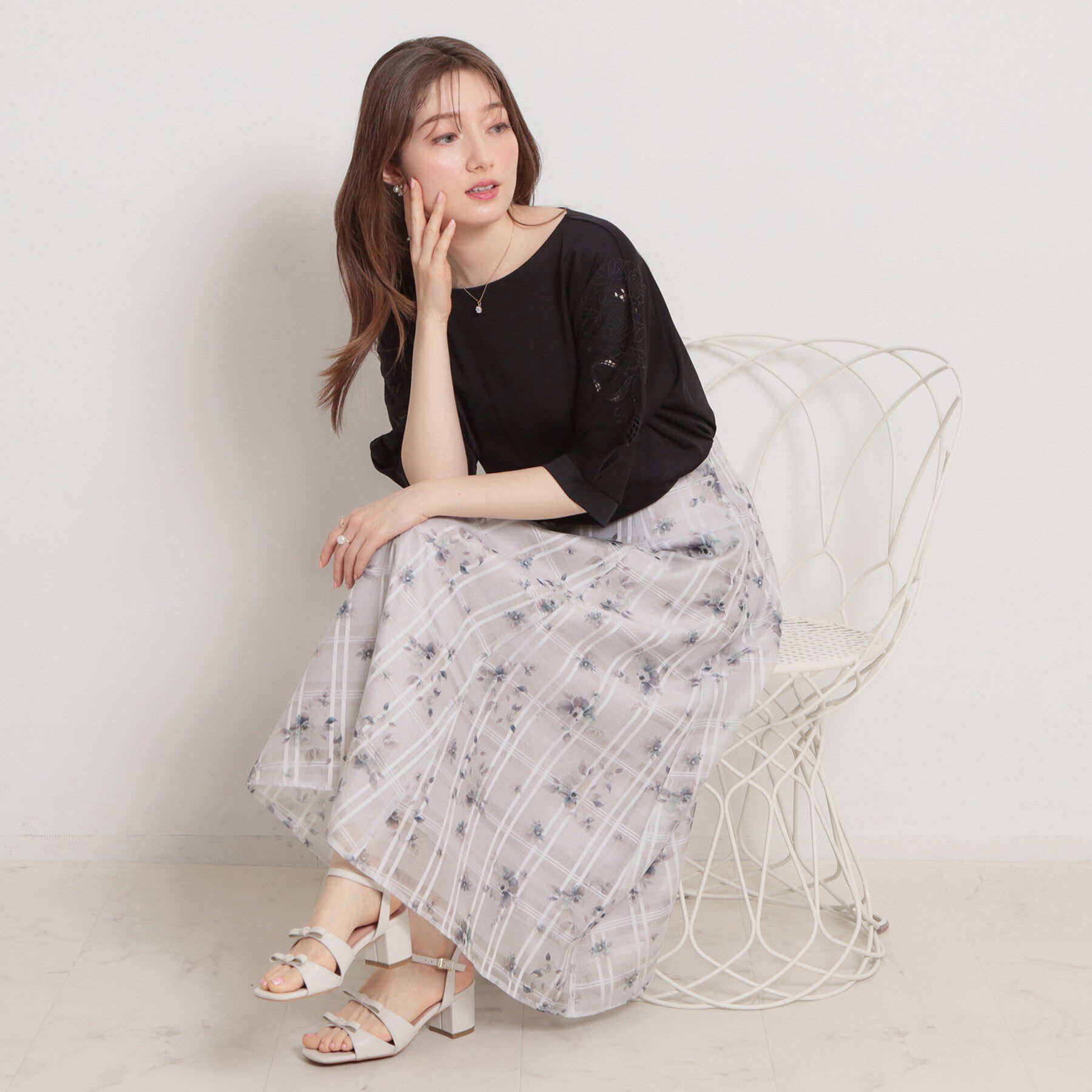 Couture broach「【接触冷感・UVカット】60シルケット エンブロドルマントップス」|Tシャツ・カットソー|