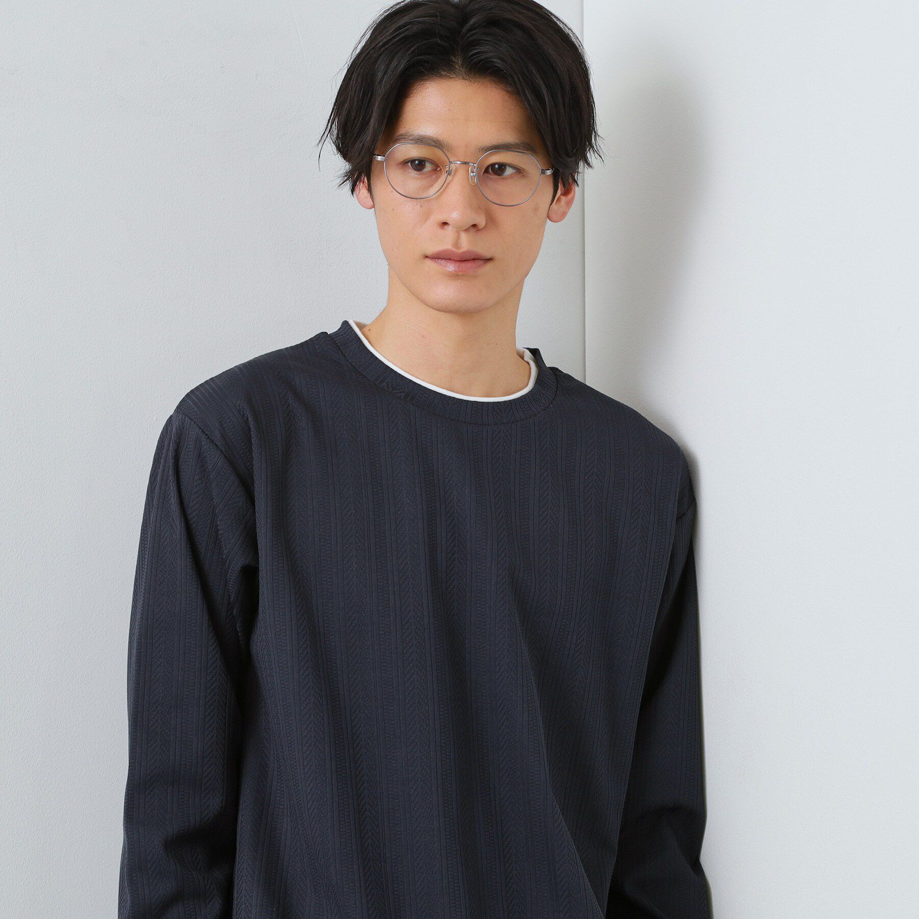 THE SHOP TK「【程よく品のある着こなし】ジャカード フェイクレイヤード長袖Tシャツ 洗濯機OK」|Tシャツ・カットソー|
