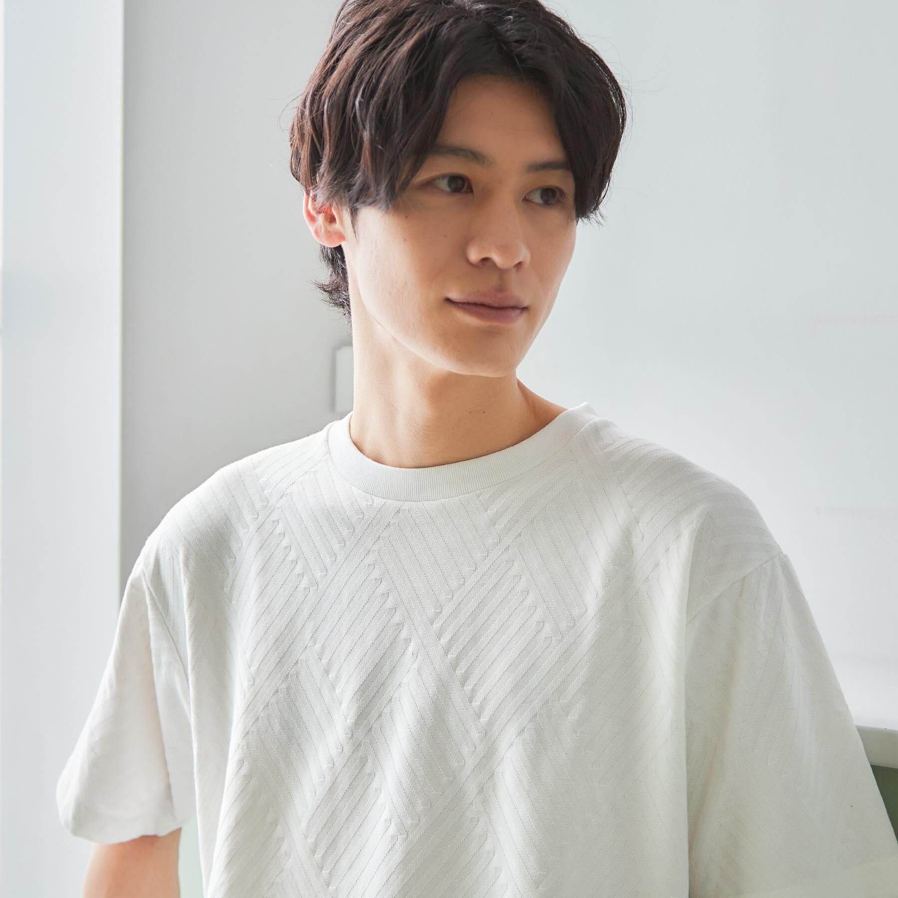 THE SHOP TK「【ジャケットインにもおすすめ！】ジャカード リンクス半袖Tシャツ 洗濯機OK」|Tシャツ・カットソー|