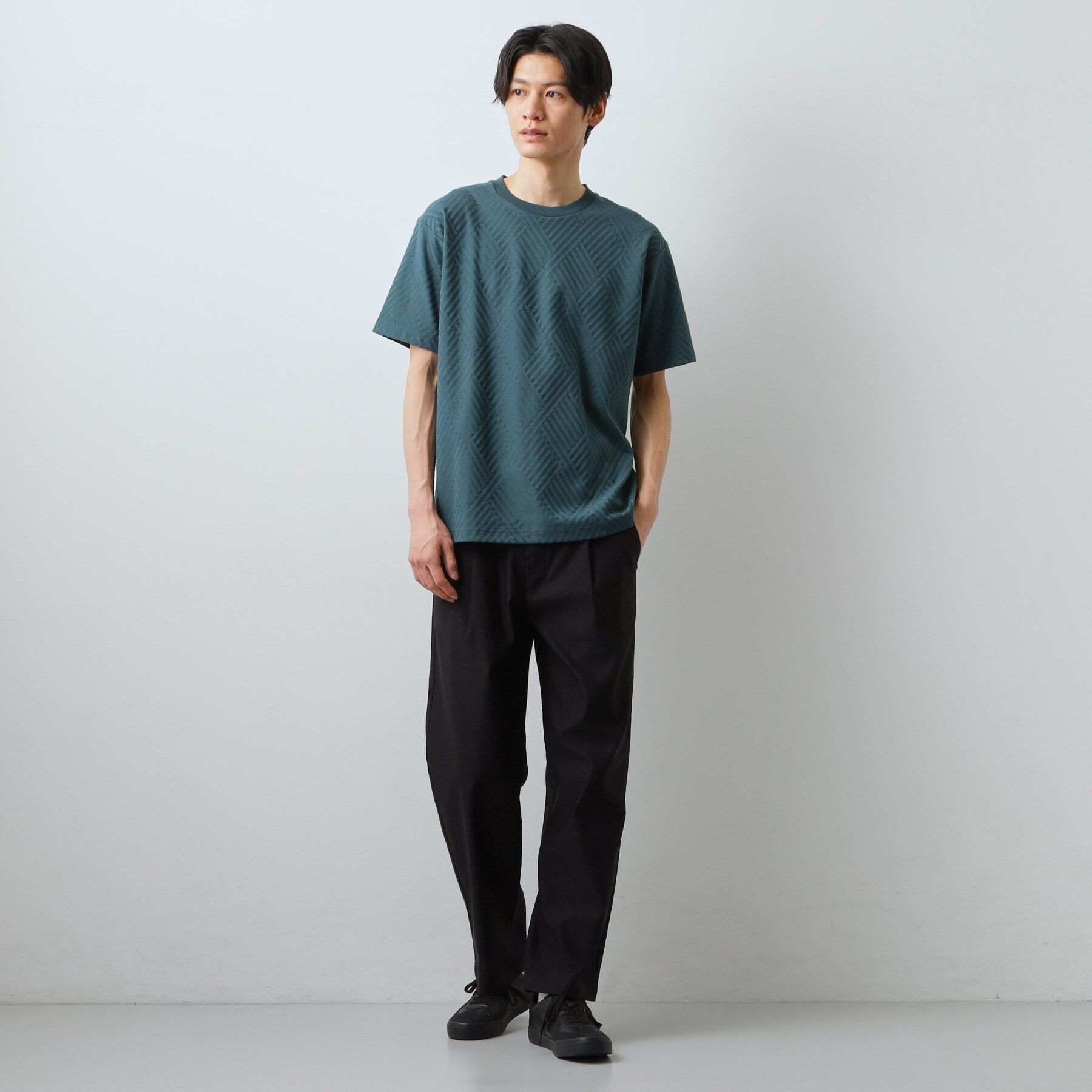 THE SHOP TK「【ジャケットインにもおすすめ！】ジャカード リンクス半袖Tシャツ 洗濯機OK」|Tシャツ・カットソー|