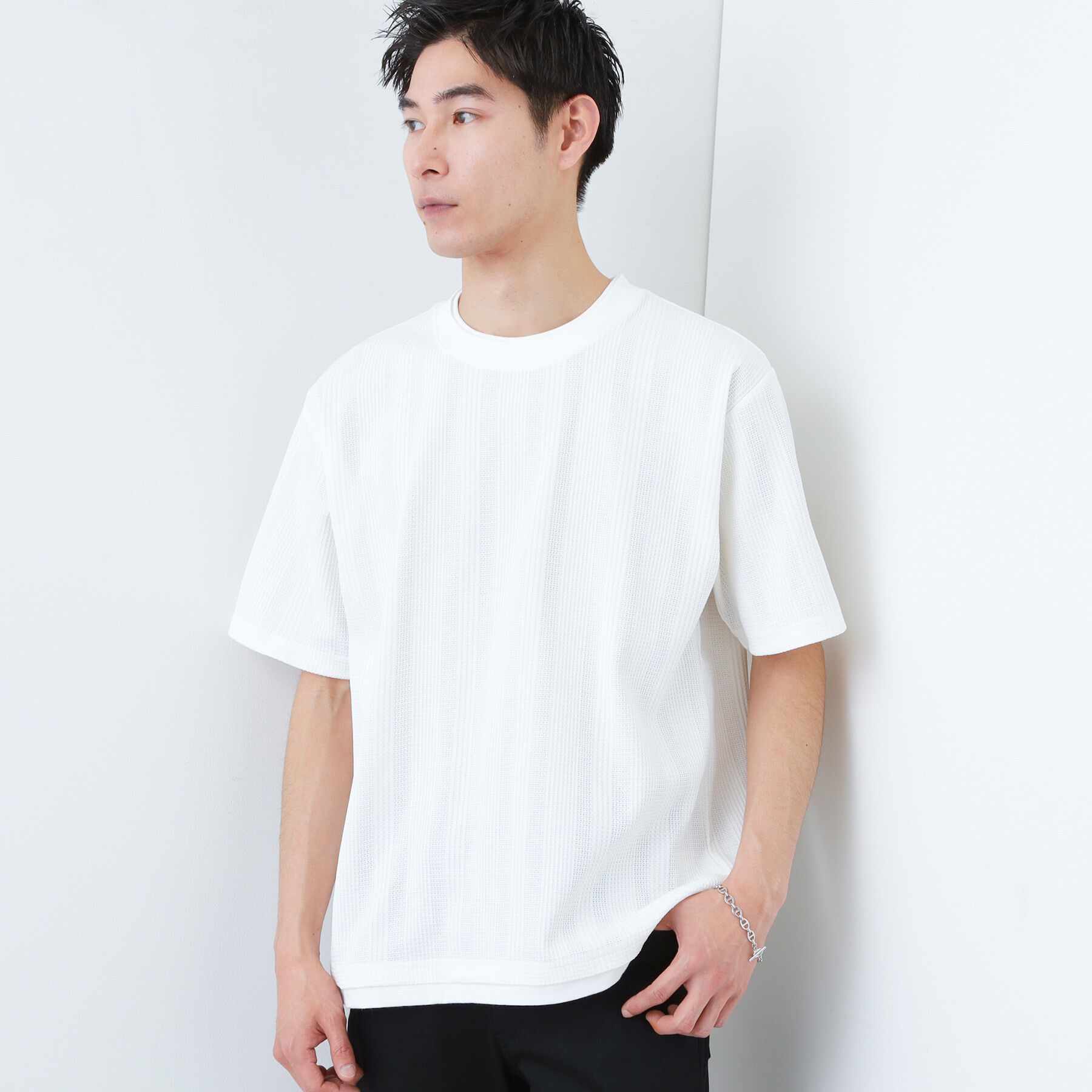 THE SHOP TK「【ラクして決まる！】レイヤード風半袖Tシャツ　洗濯機OK」|Tシャツ・カットソー|オフホワイト(003