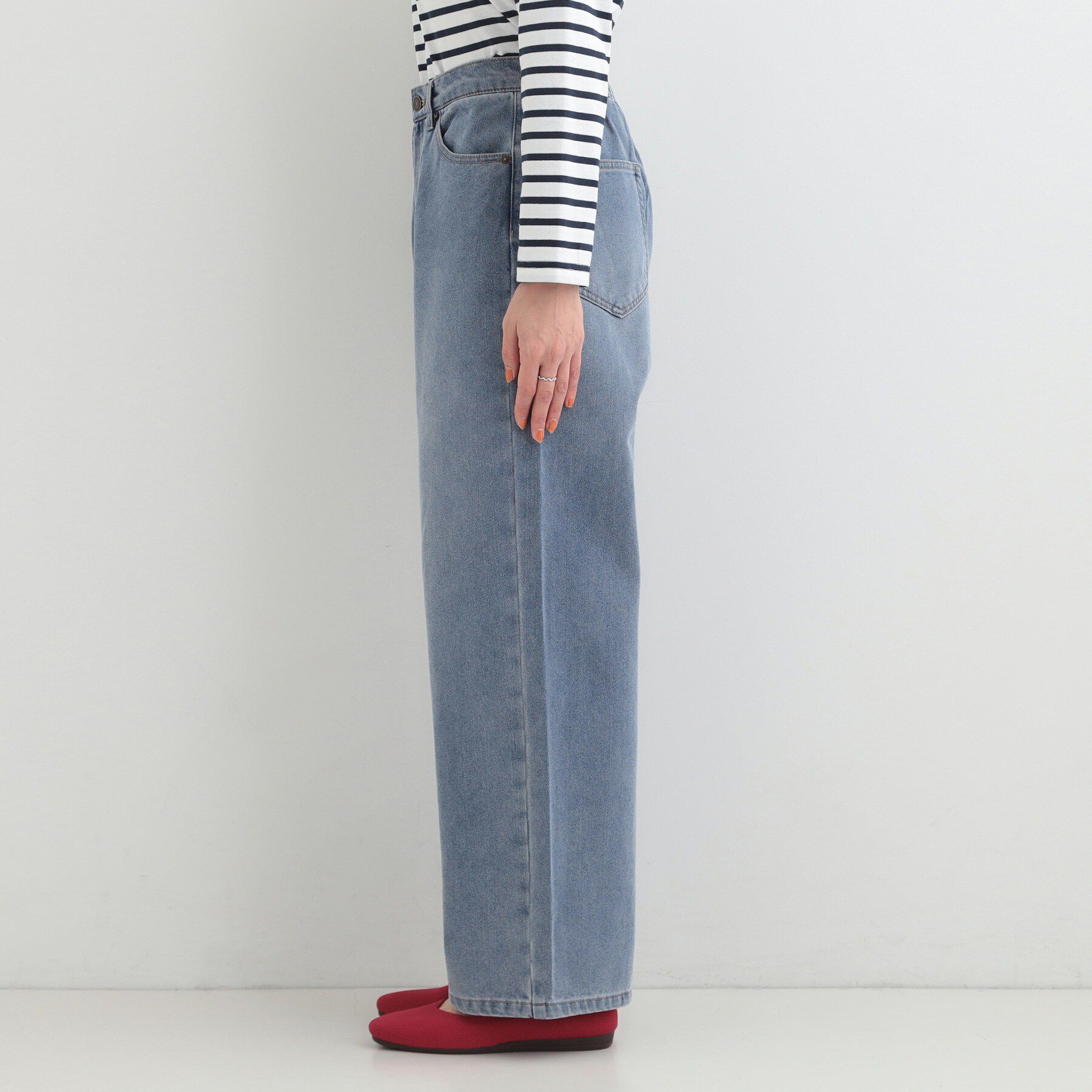 SHOO･LA･RUE「【あったか/S-LL】脚のラインを拾いにくい 裏微起毛 デニムワイドパンツ」|デニム|