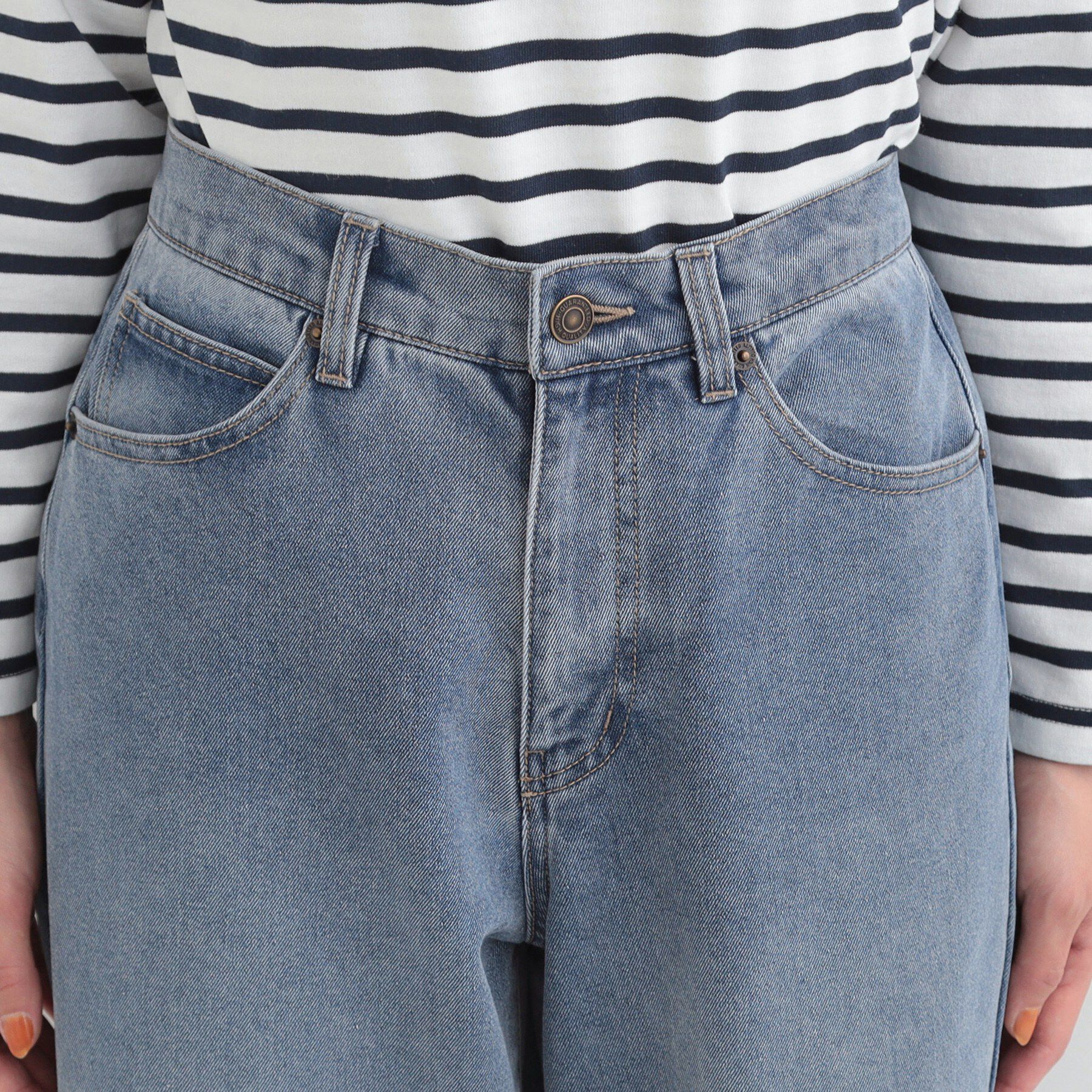 SHOO･LA･RUE「【あったか/S-LL】脚のラインを拾いにくい 裏微起毛 デニムワイドパンツ」|デニム|