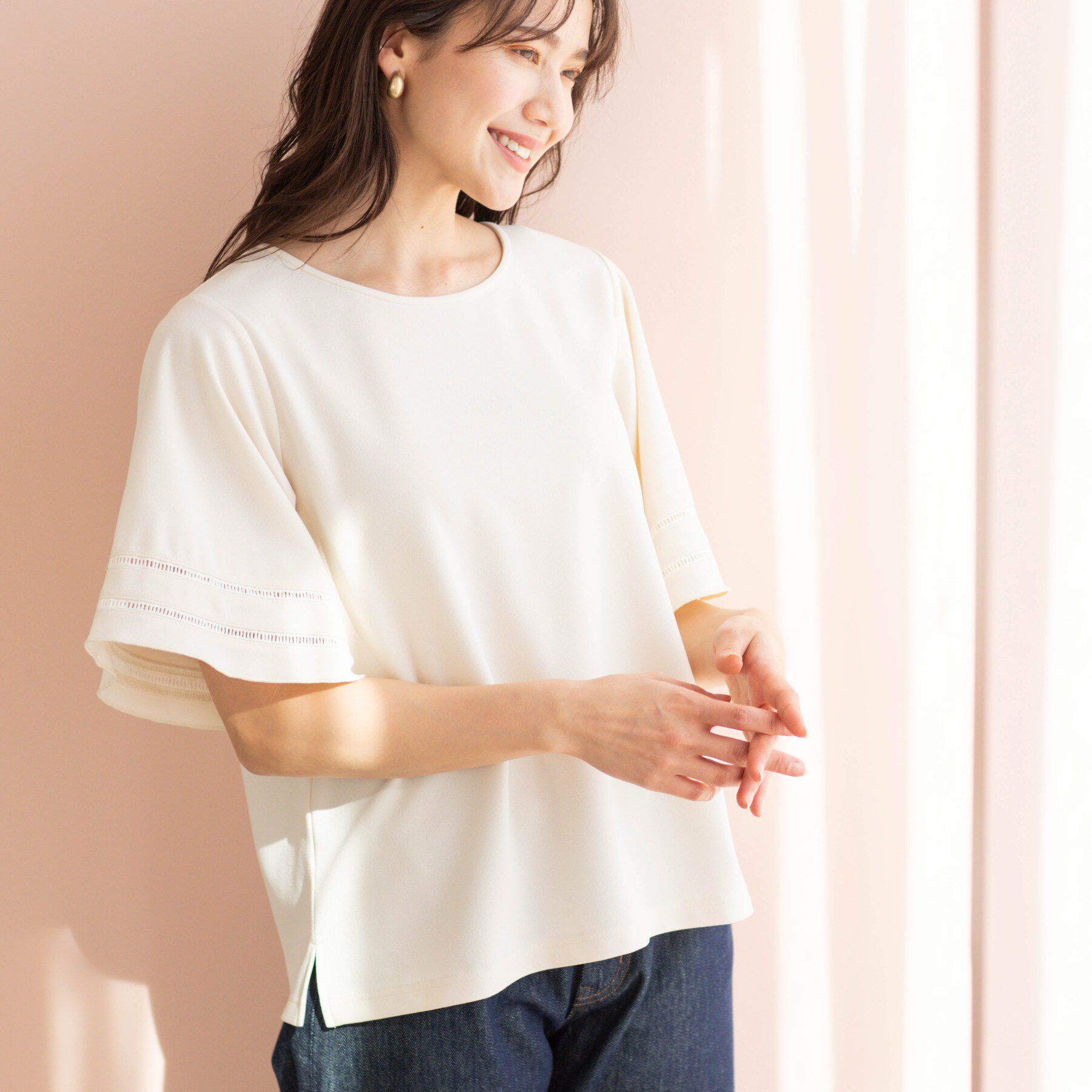 SHOO･LA･RUE「ハシゴレースフレアスリーブＴシャツ」|Tシャツ・カットソー|