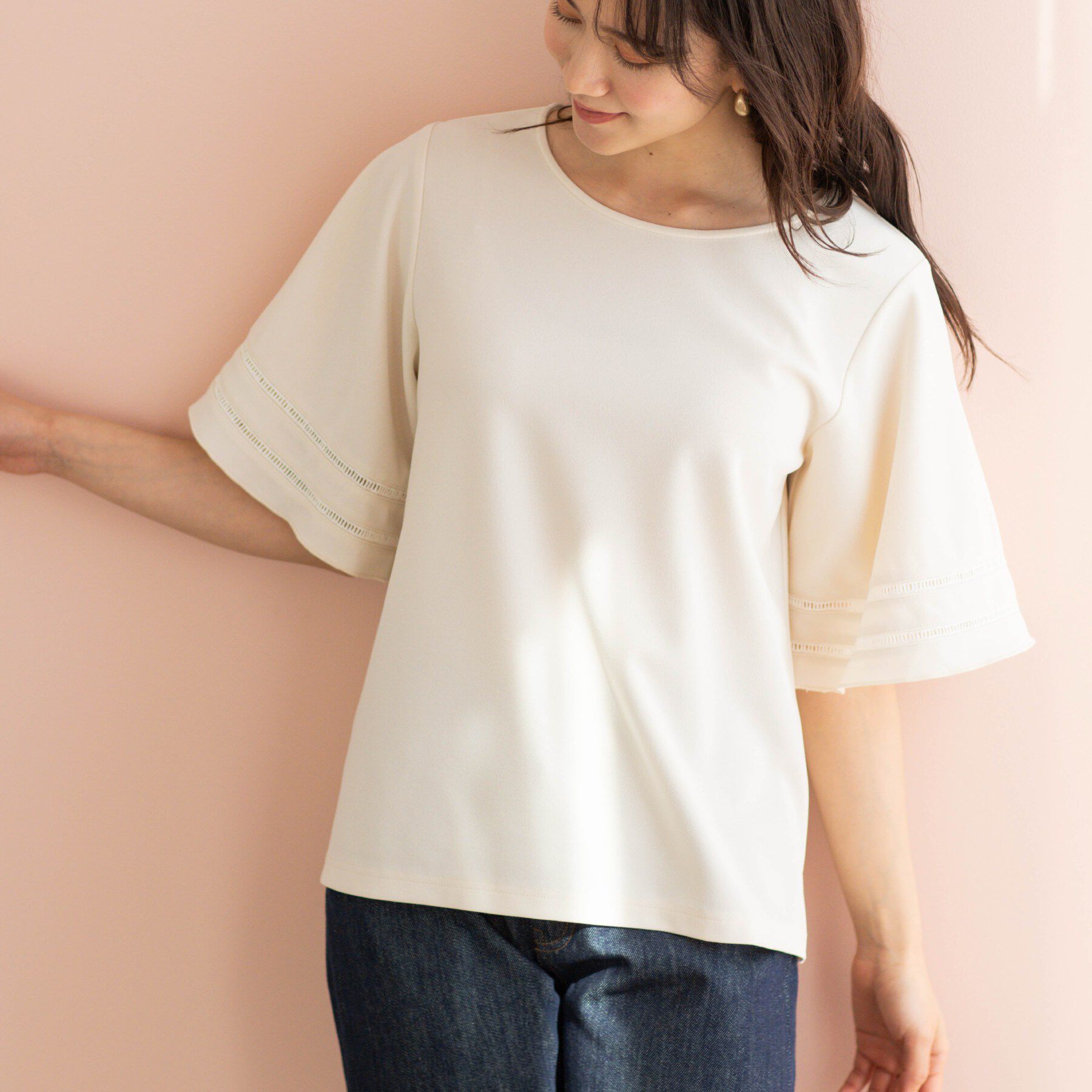 SHOO･LA･RUE「ハシゴレースフレアスリーブＴシャツ」|Tシャツ・カットソー|