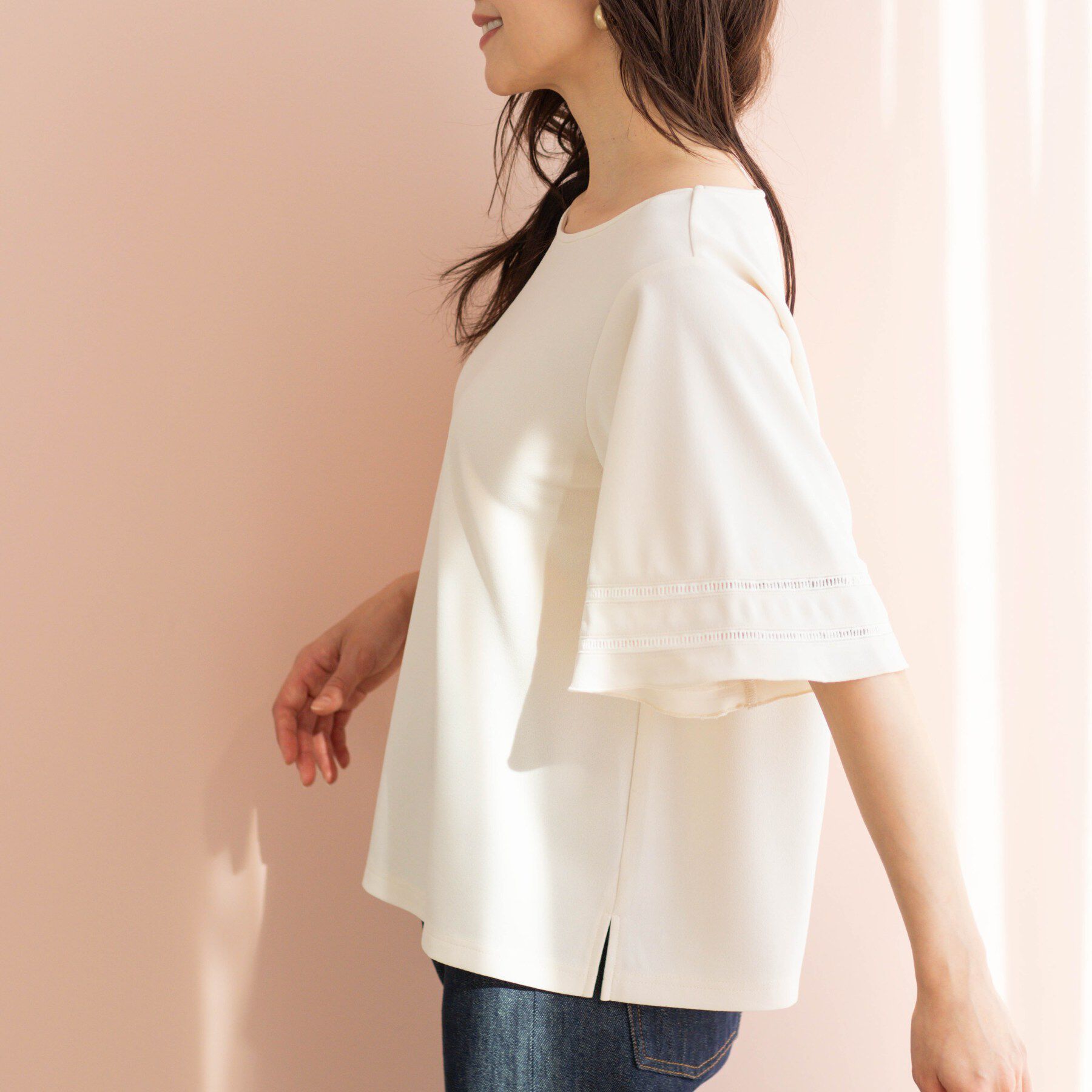 SHOO･LA･RUE「ハシゴレースフレアスリーブＴシャツ」|Tシャツ・カットソー|