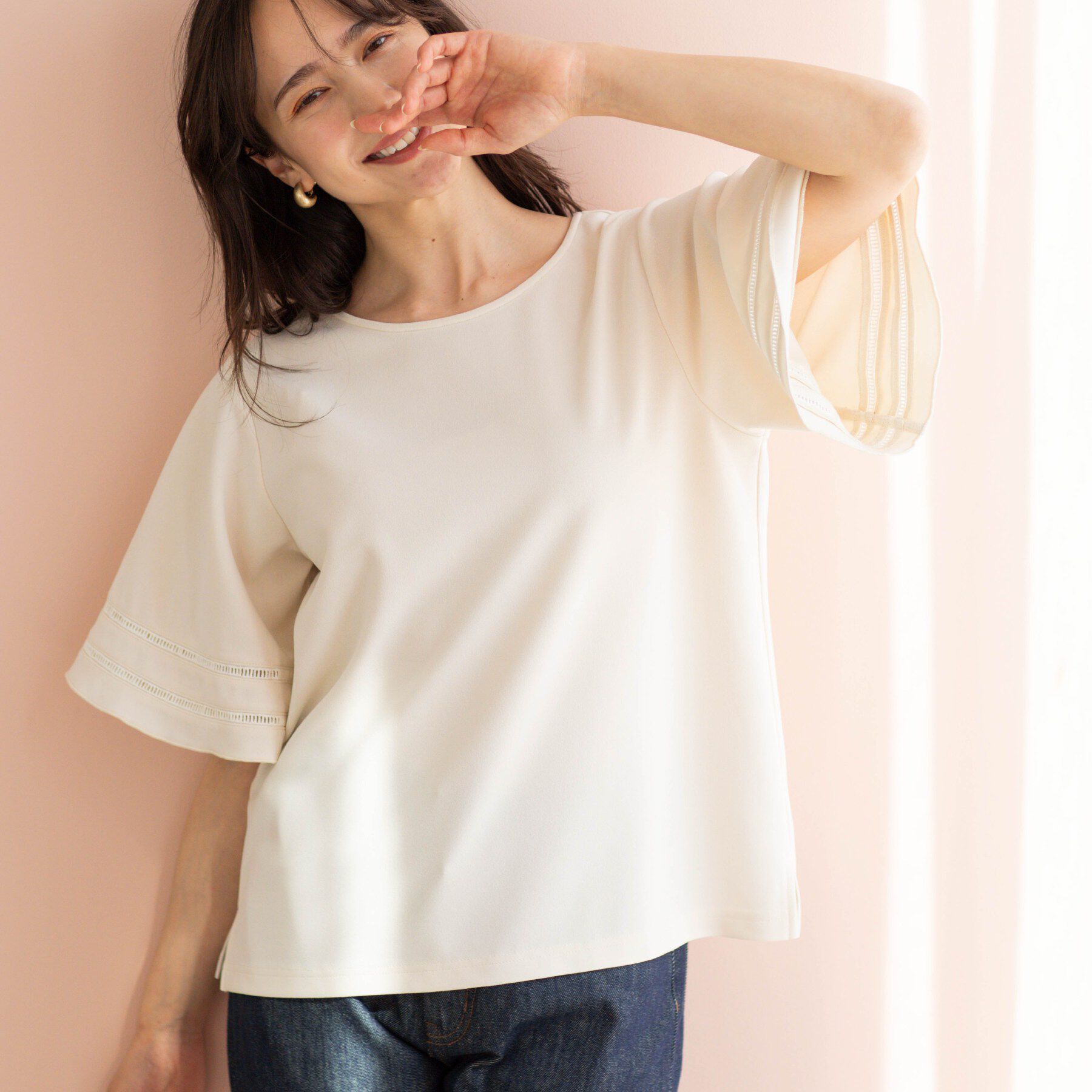 SHOO･LA･RUE「ハシゴレースフレアスリーブＴシャツ」|Tシャツ・カットソー|