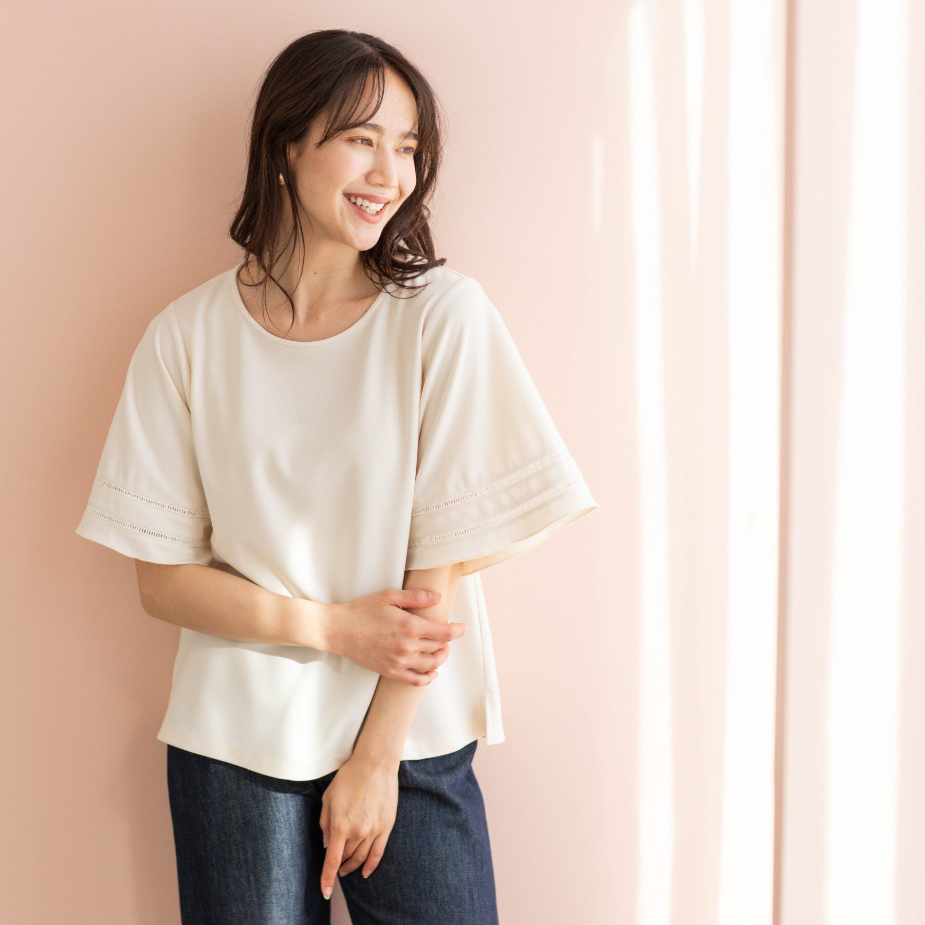 SHOO･LA･RUE「ハシゴレースフレアスリーブＴシャツ」|Tシャツ・カットソー|