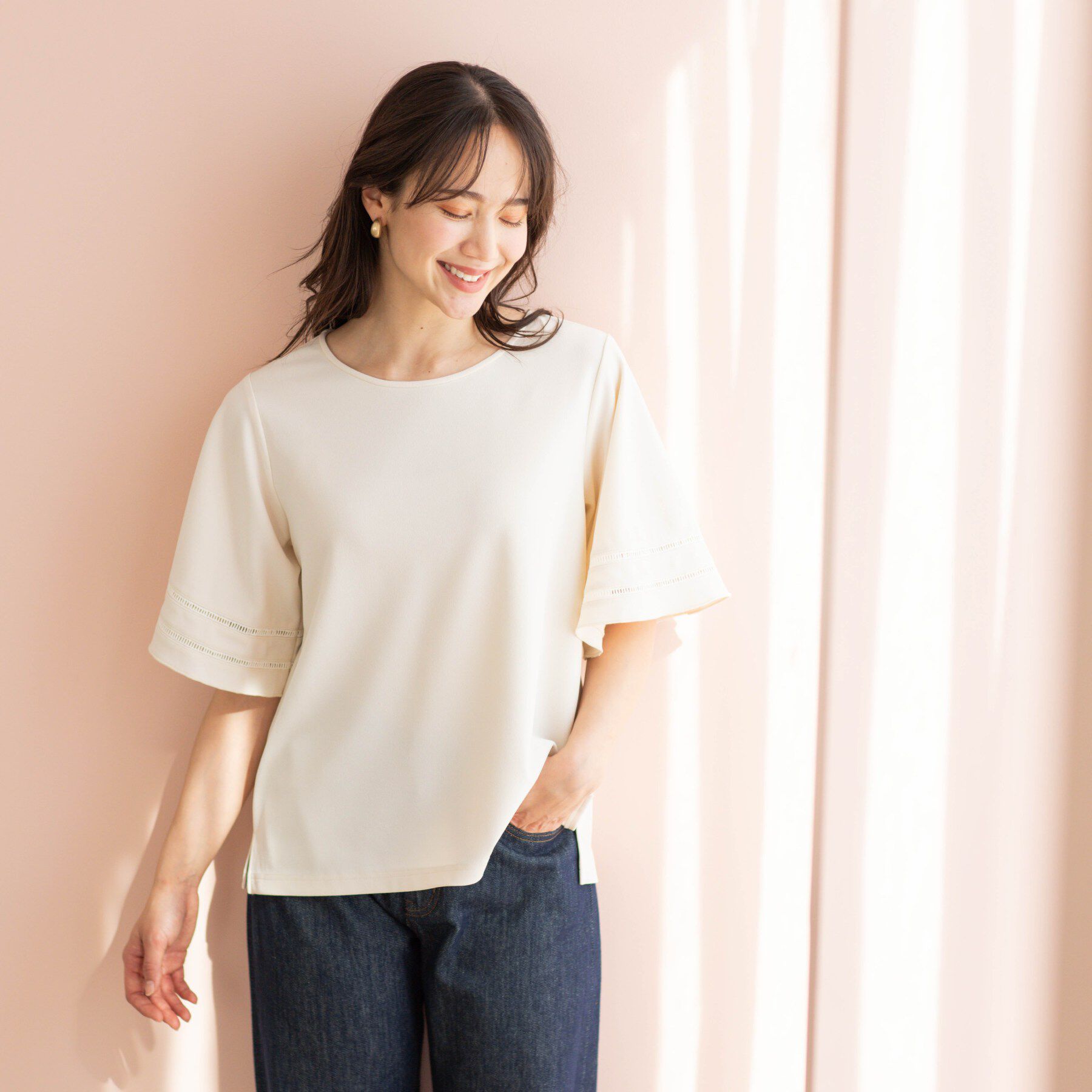 SHOO･LA･RUE「ハシゴレースフレアスリーブＴシャツ」|Tシャツ・カットソー|