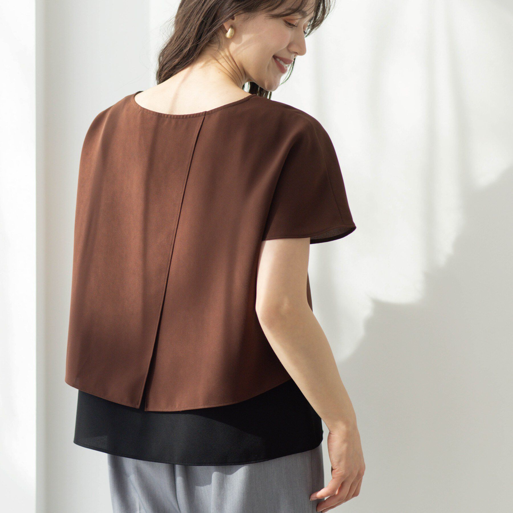 SHOO･LA･RUE「【洗濯機可/体型カバー】1枚でサマ見え バイカラーレイヤードブラウス」|シャツ・ブラウス|