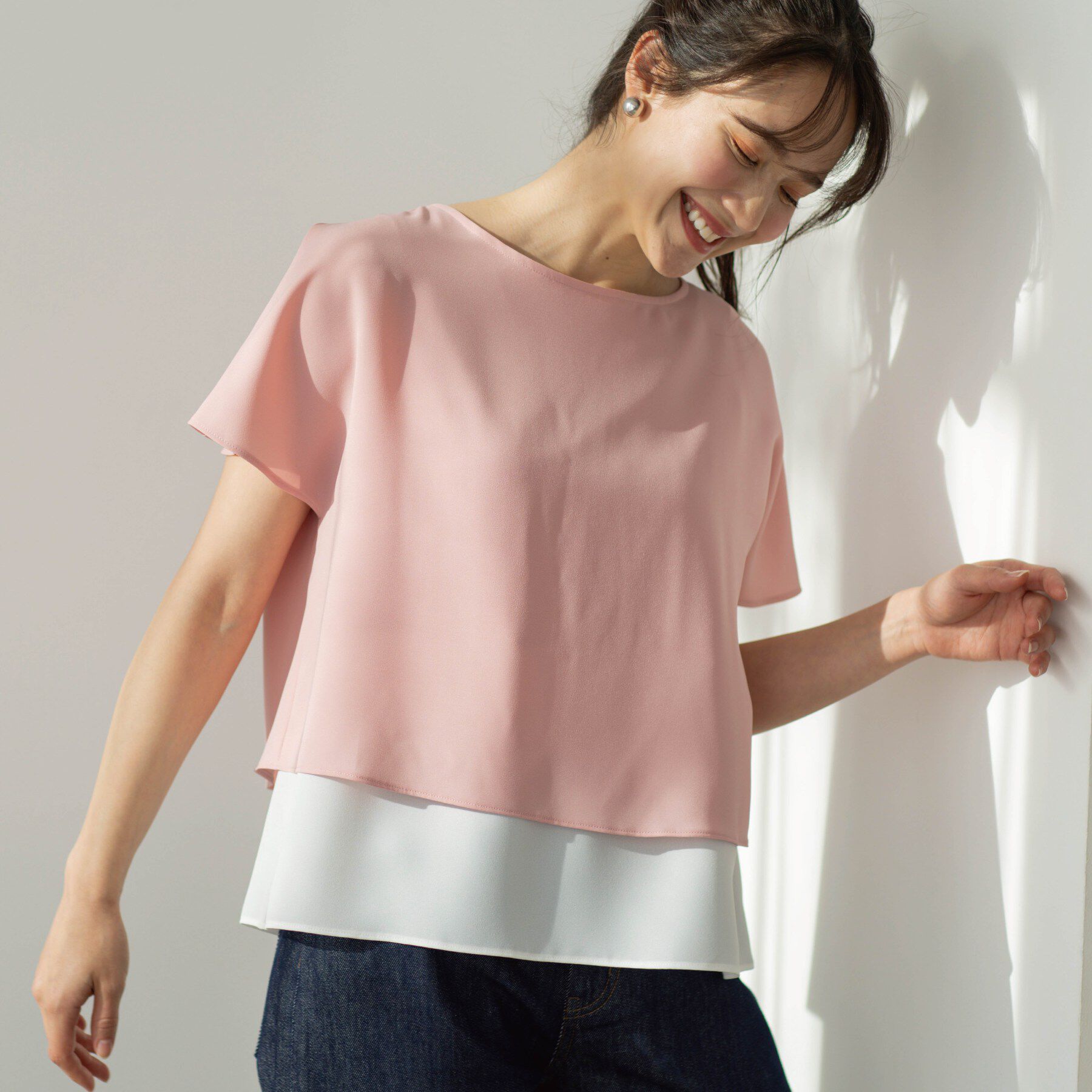 SHOO･LA･RUE「【洗濯機可/体型カバー】1枚でサマ見え バイカラーレイヤードブラウス」|シャツ・ブラウス|