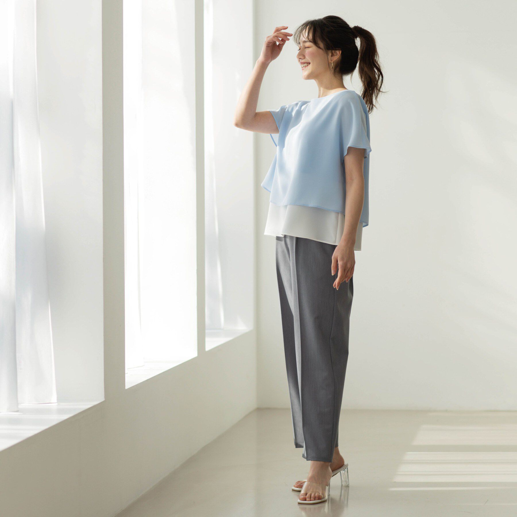 SHOO･LA･RUE「【洗濯機可/体型カバー】1枚でサマ見え バイカラーレイヤードブラウス」|シャツ・ブラウス|