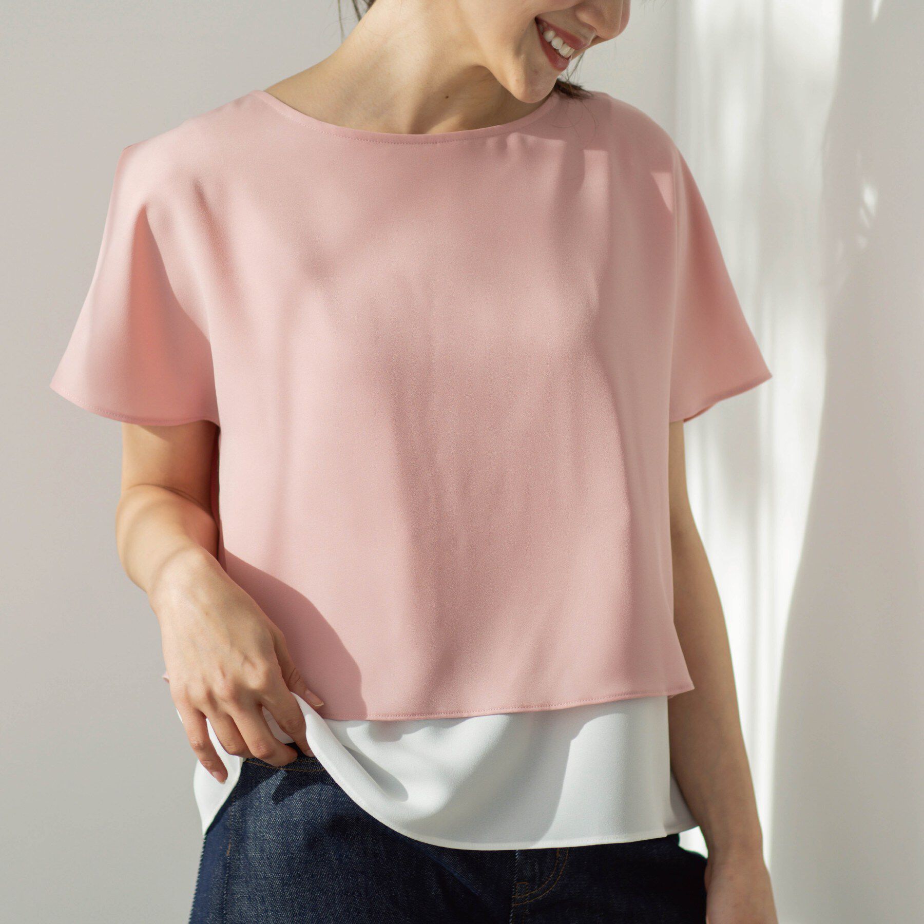 SHOO･LA･RUE「【洗濯機可/体型カバー】1枚でサマ見え バイカラーレイヤードブラウス」|シャツ・ブラウス|