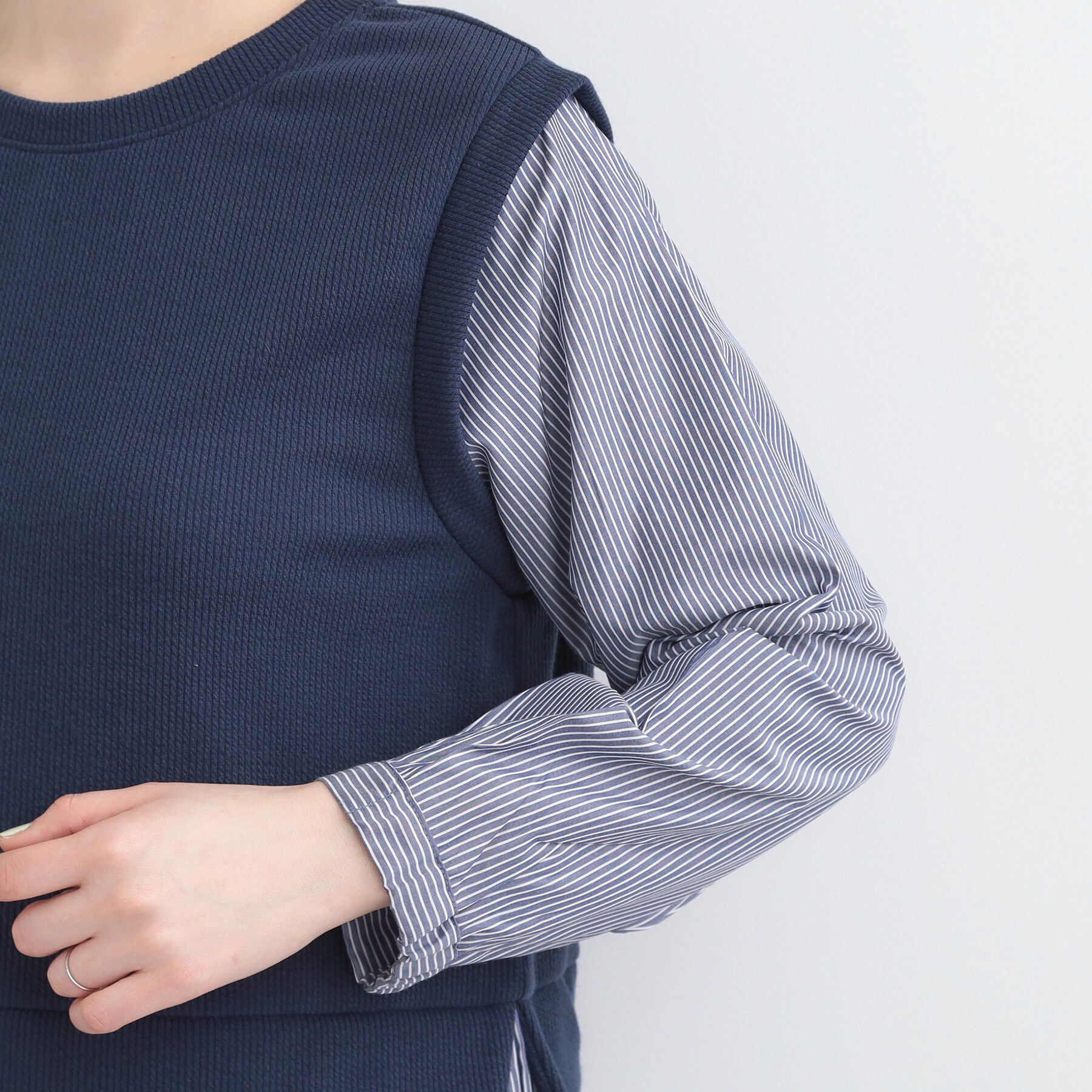 SHOO･LA･RUE「【S-LL/体型カバー】ストライプ柄ドッキングワンピース」|ワンピース|