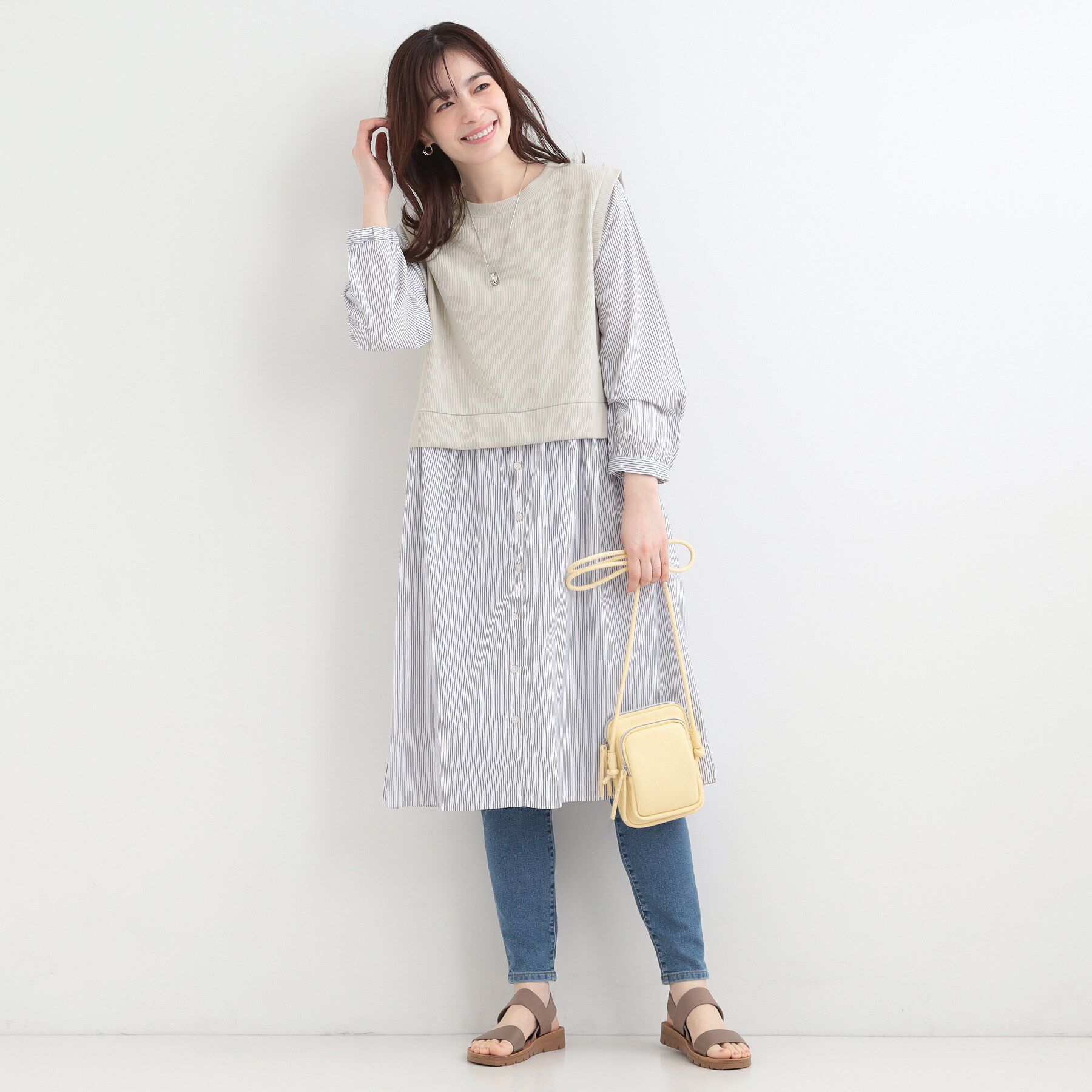 SHOO･LA･RUE「【S-LL/体型カバー】ストライプ柄ドッキングワンピース」|ワンピース|