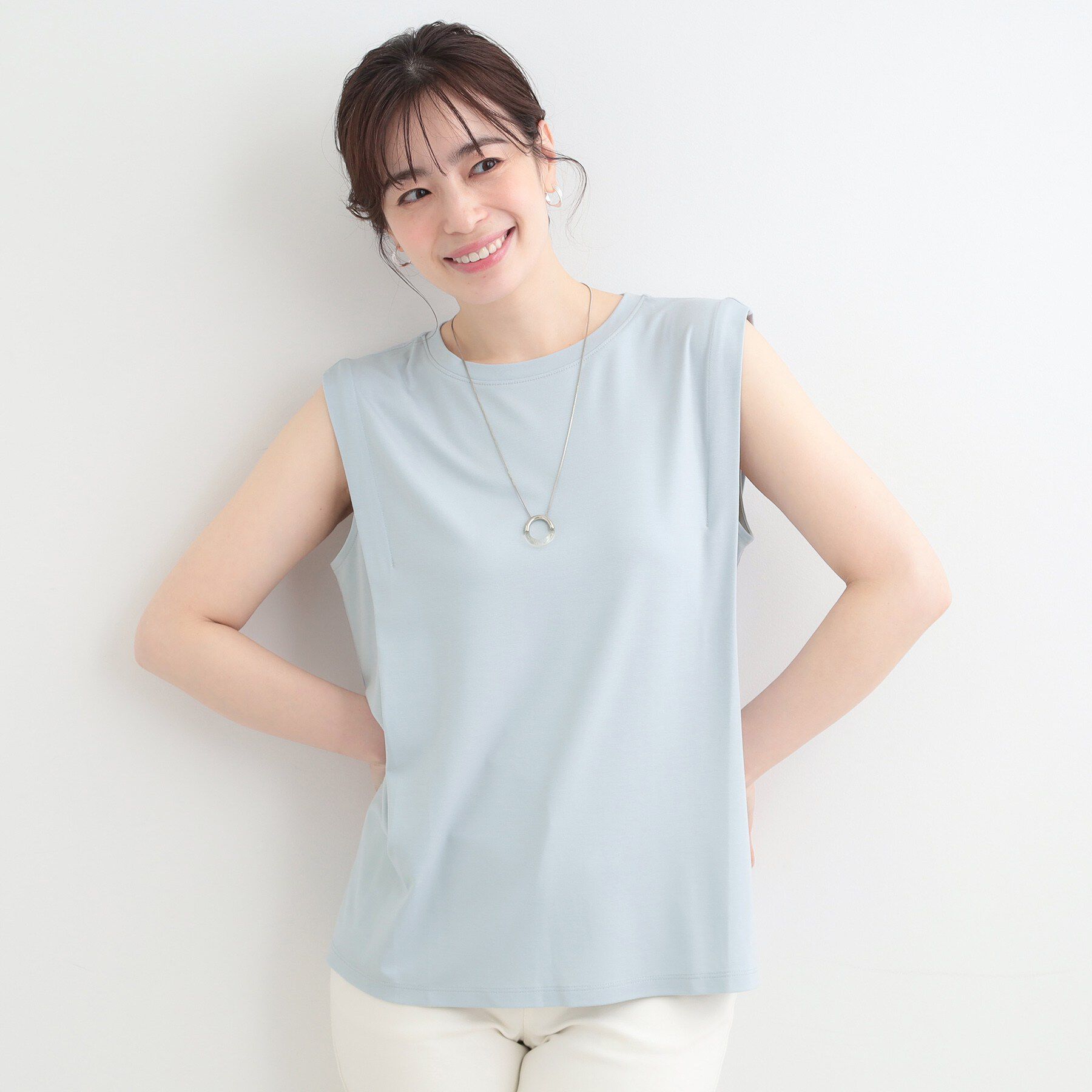 SHOO･LA･RUE「【UVカット/接触冷感】とろみタックノースリーブトップス」|Tシャツ・カットソー|